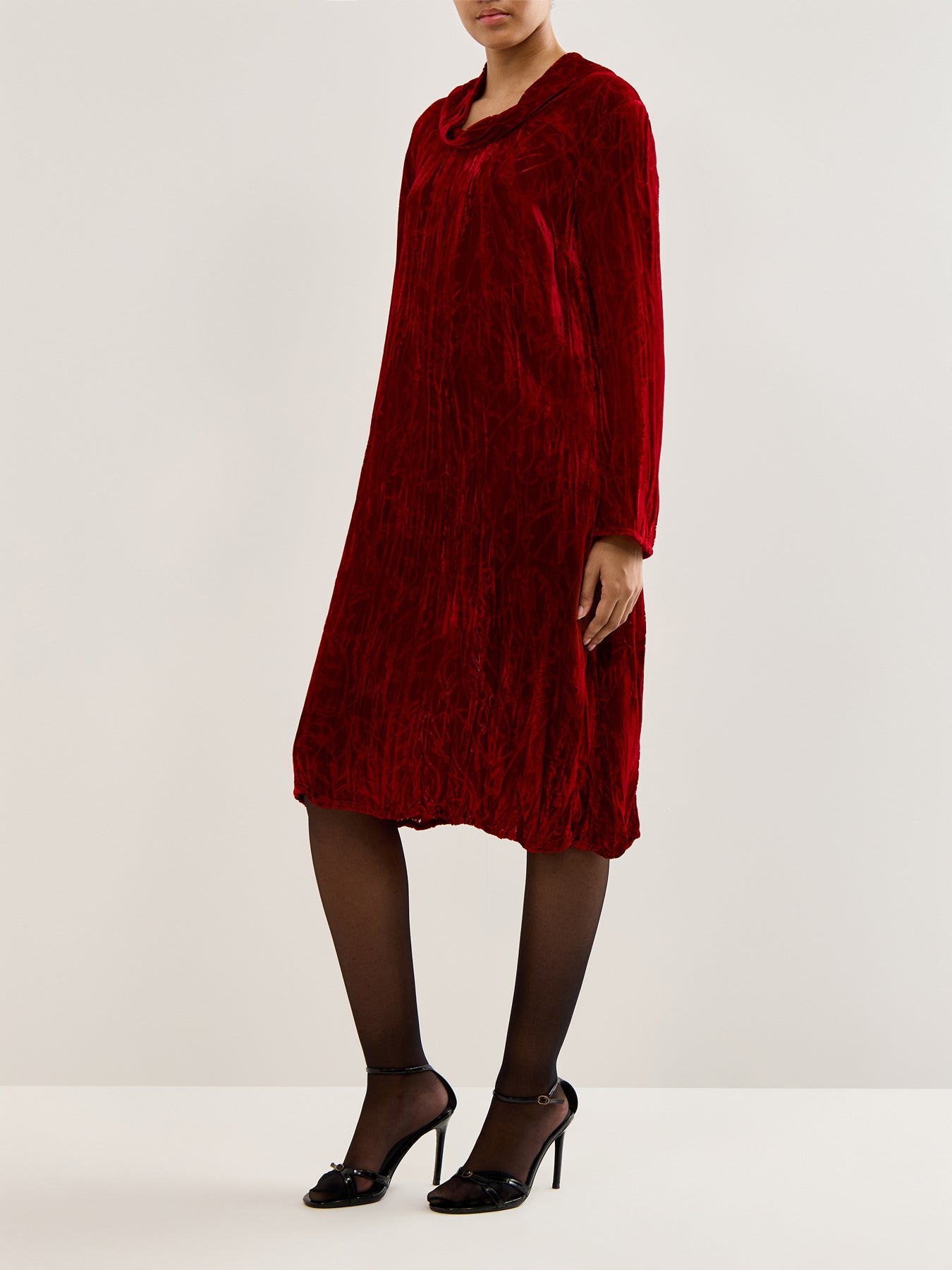 Leaf Print Devoré Dress Cherry Red