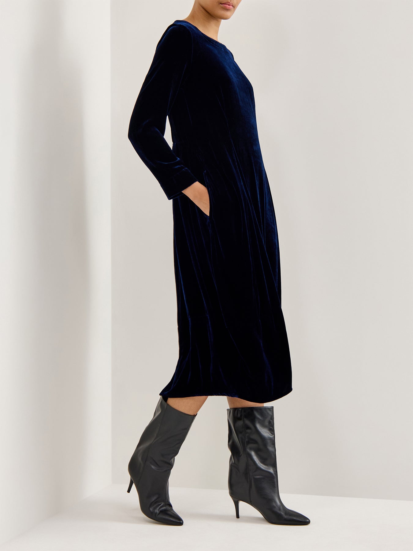 Velvet Long Sleeve Dress Royal Blue