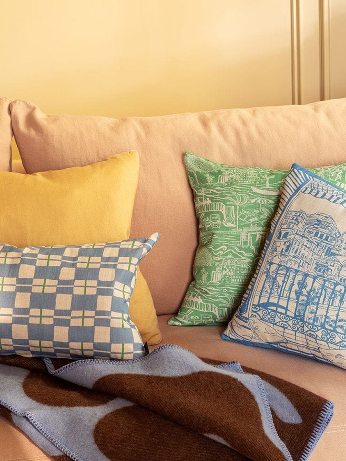 Limited Edition Linen Cushion Rose Pink & Royal Blue 45 x 45 cm