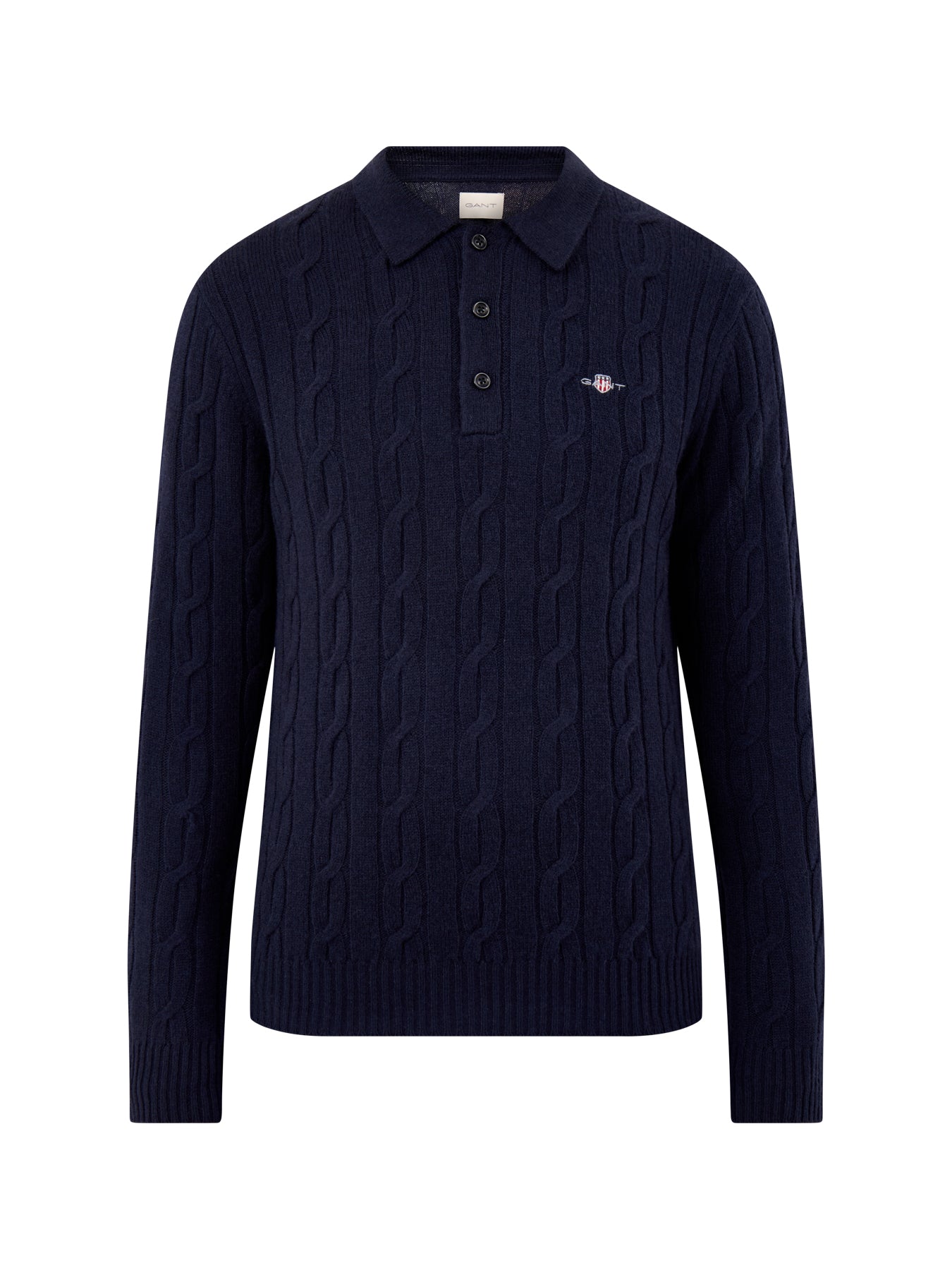 Lambswool Cable Polo Jumper Evening Blue