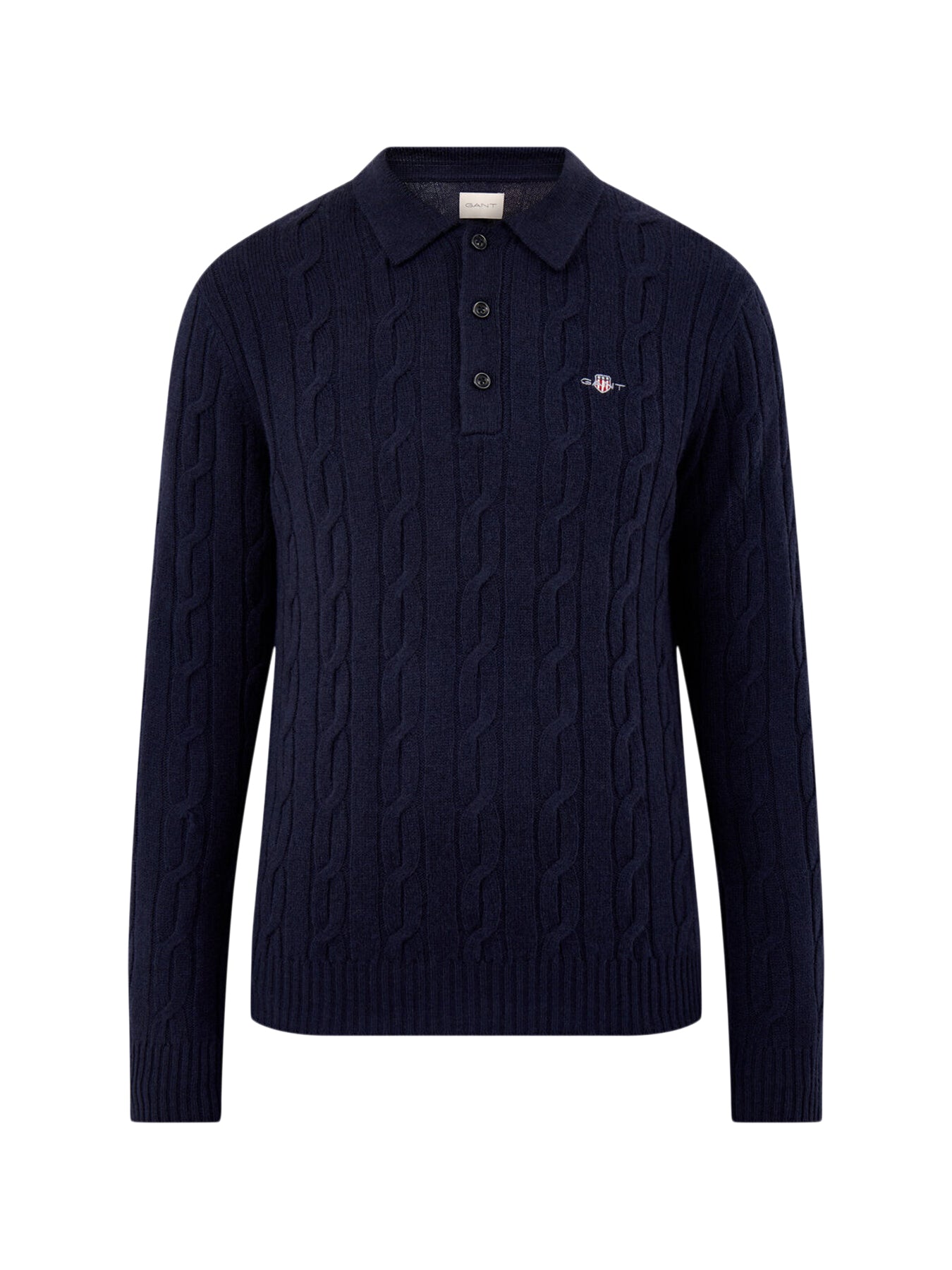 Lambswool Cable Polo Jumper Evening Blue