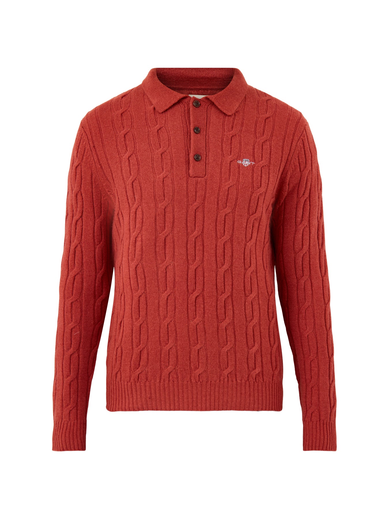 Lambswool Cable Polo Jumper Modern Rust