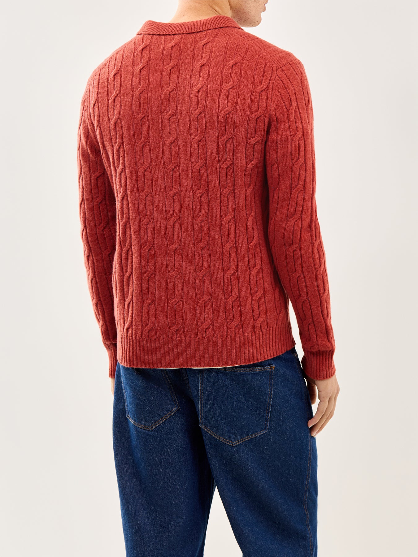 Lambswool Cable Polo Jumper Modern Rust