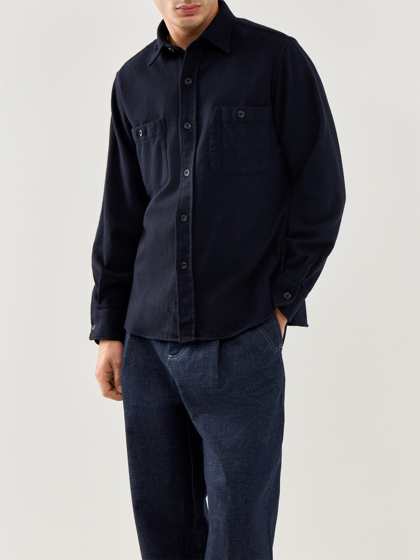 Percey Washable Wool Woven Shirt Navy