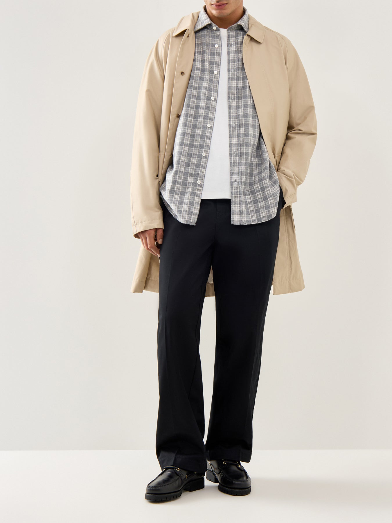 Paul Herringbone Plaid Woven Shirt Grey