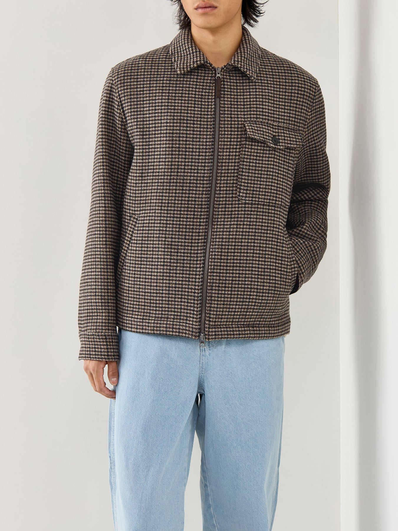 Dandy Herringbone Check Jacket Brown