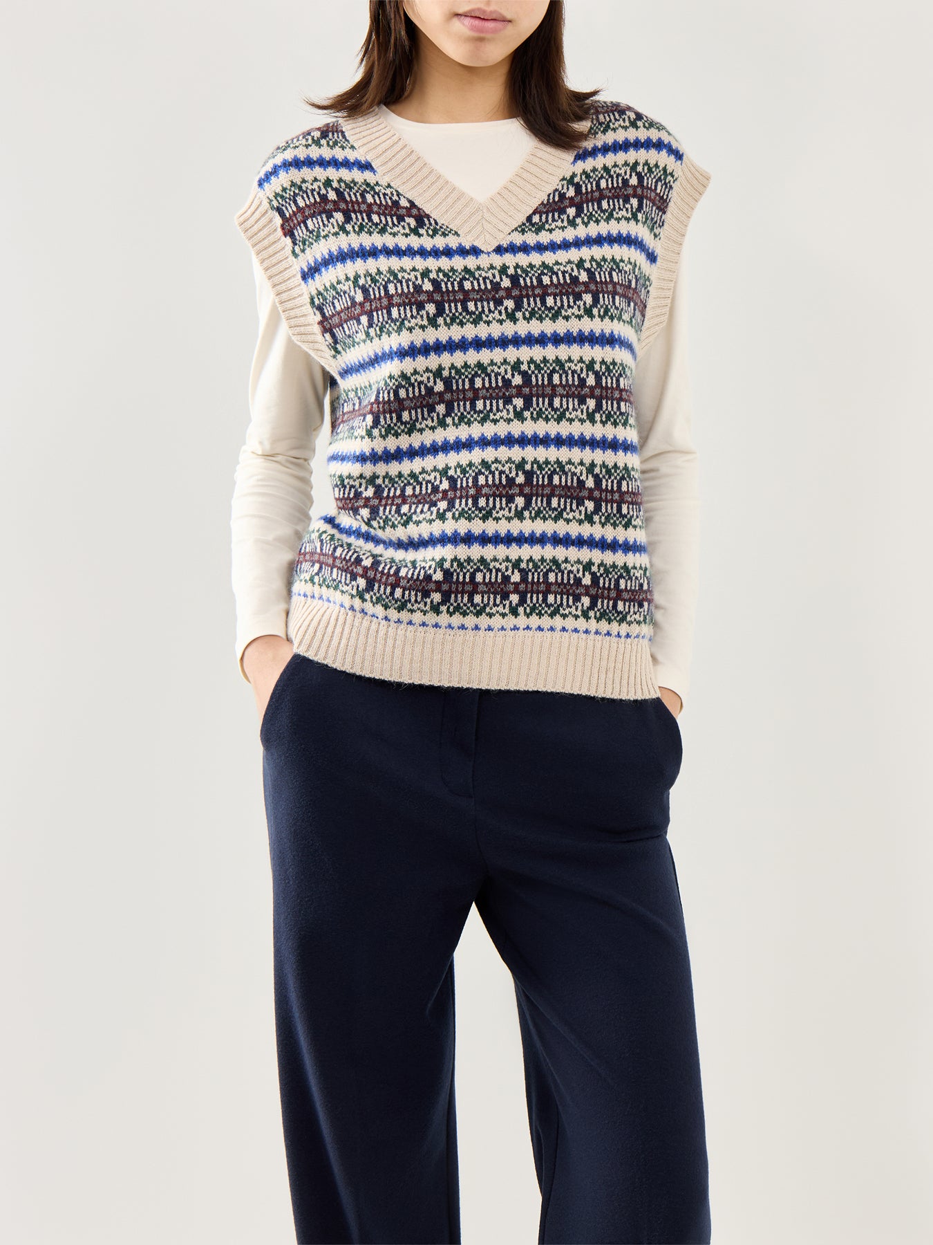 Fleres Knitted Fairisle Vest Ecru