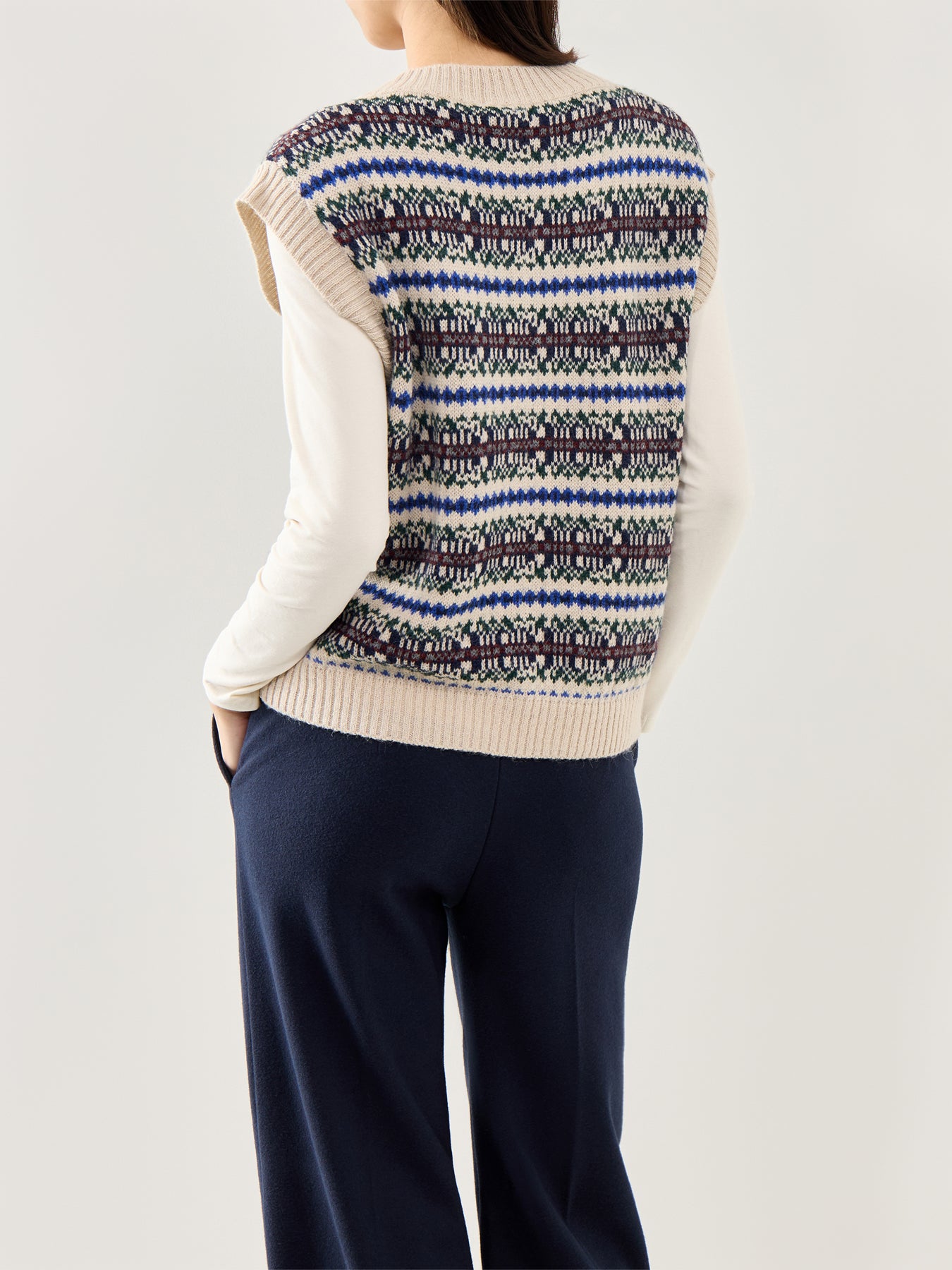 Fleres Knitted Fairisle Vest Ecru