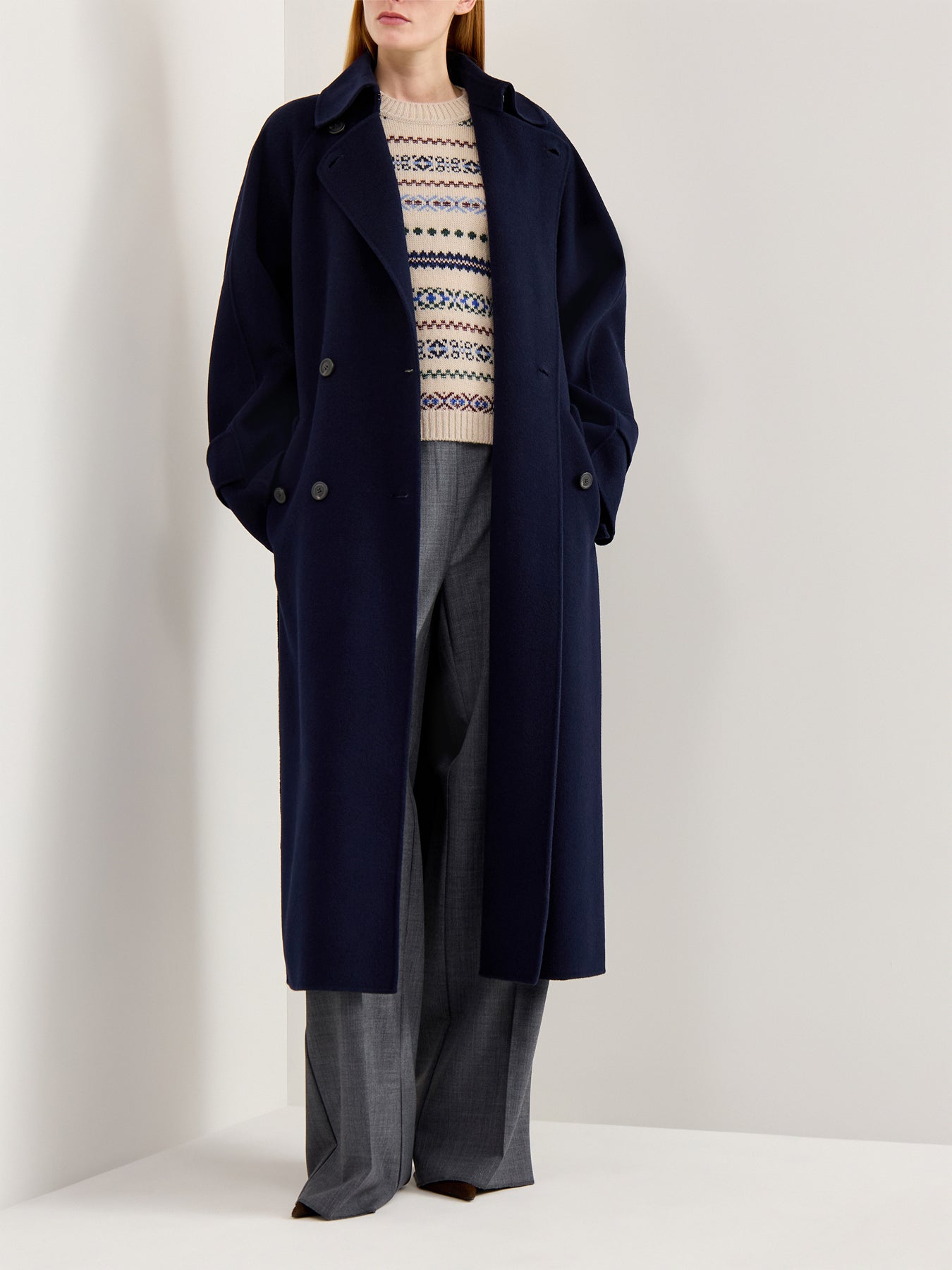 Cadine Long Wool Coat Navy