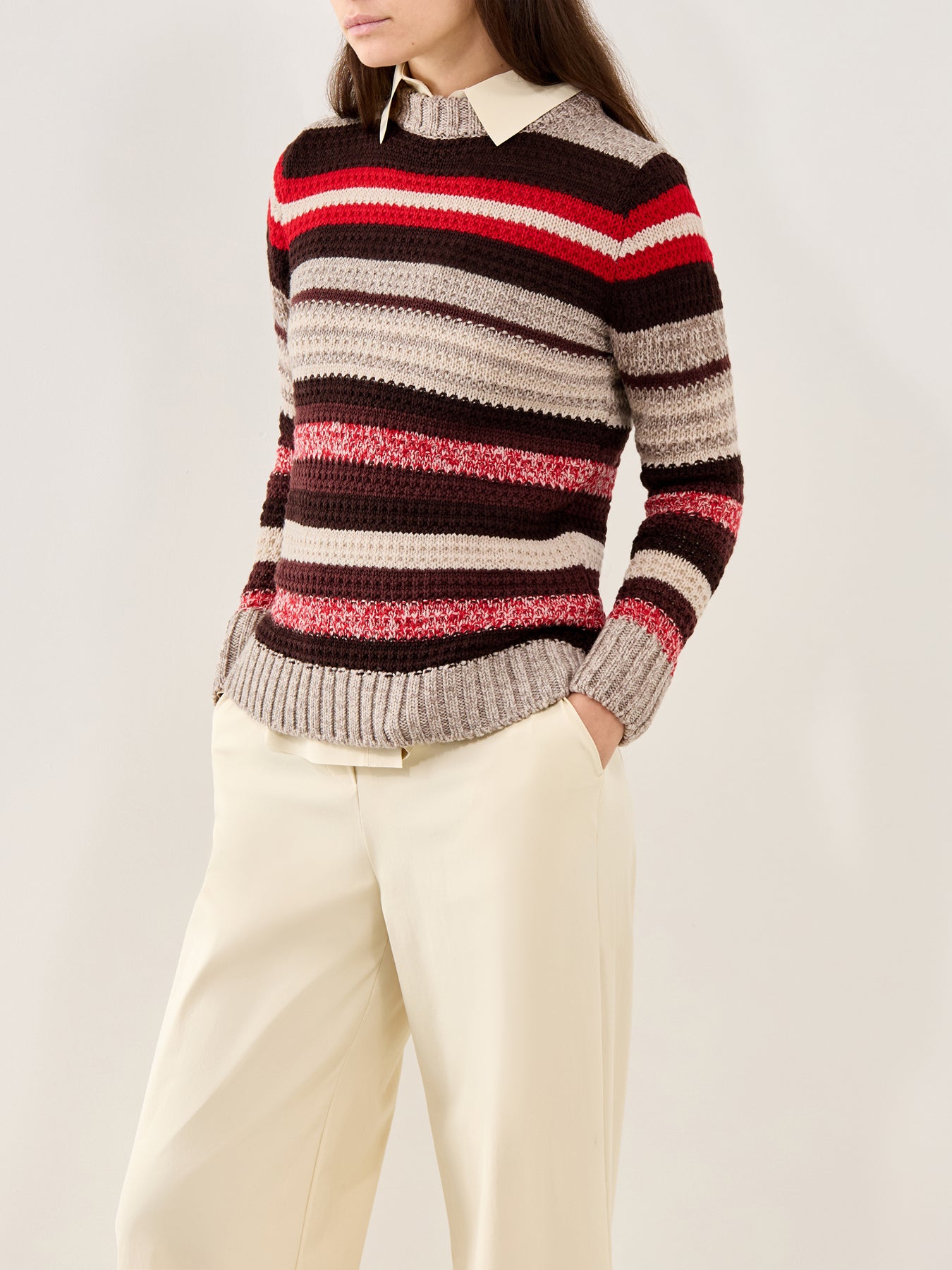 Ilde Stripe Crew Neck Knit Red