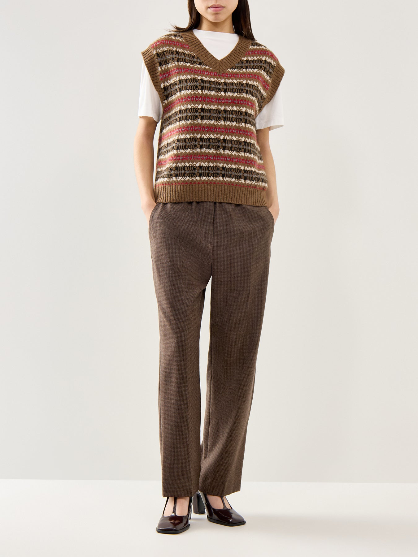 Hateley Micro Houndstooth Trouser Chocolate Brown