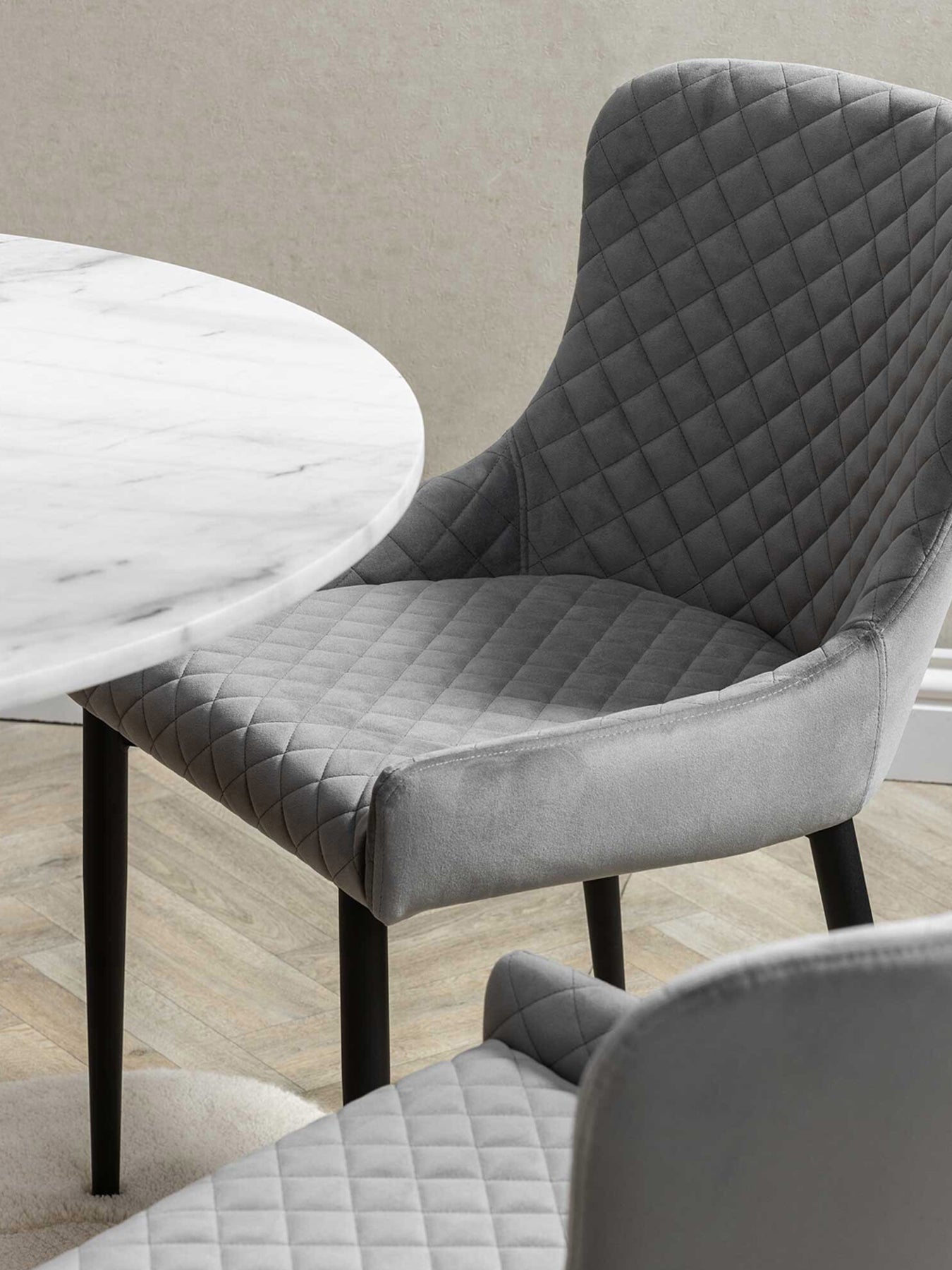 Rivington Grey Velvet Quilted Dining Chair