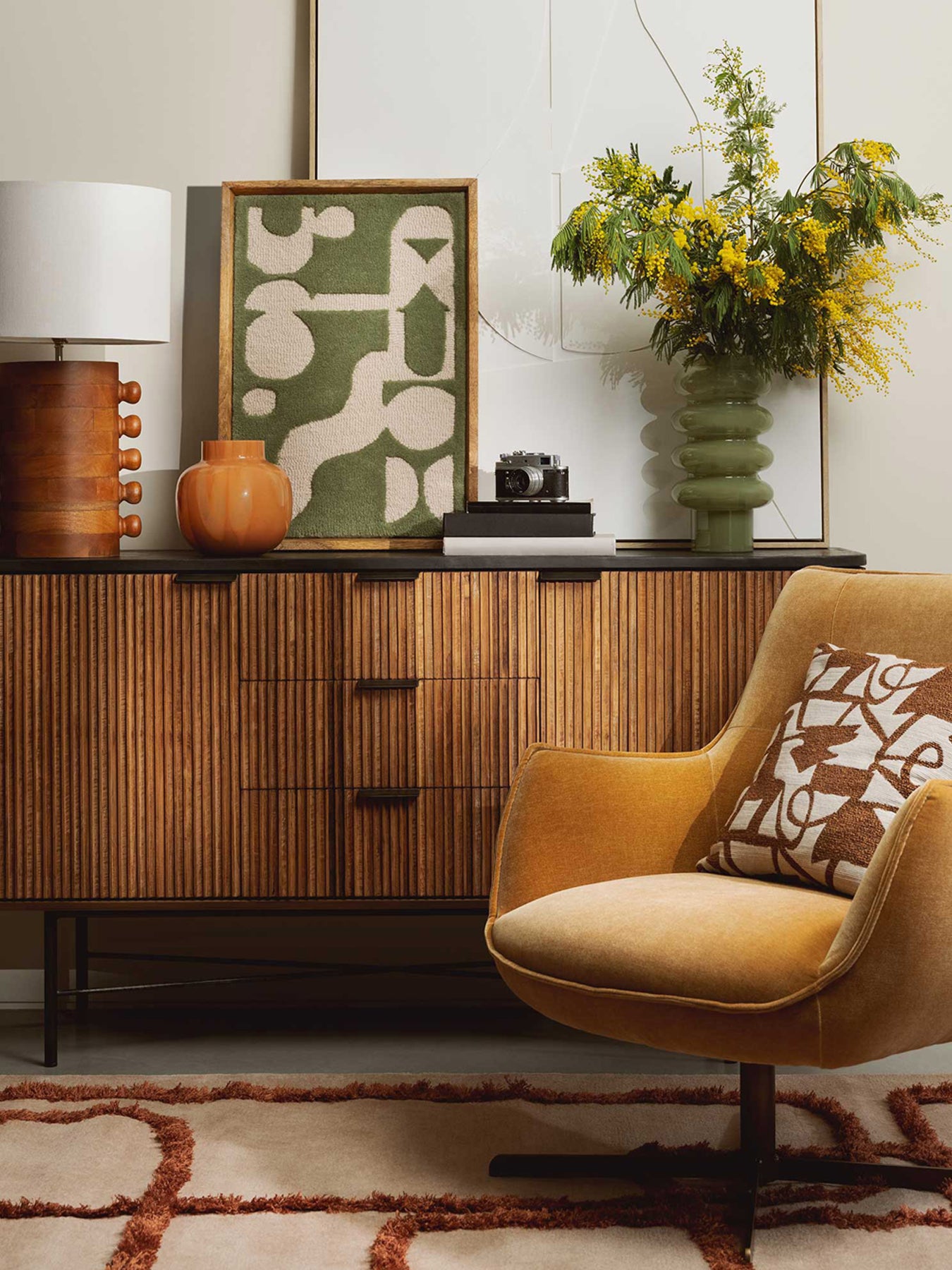 Milne Light Brown Fabric Swivel Armchair