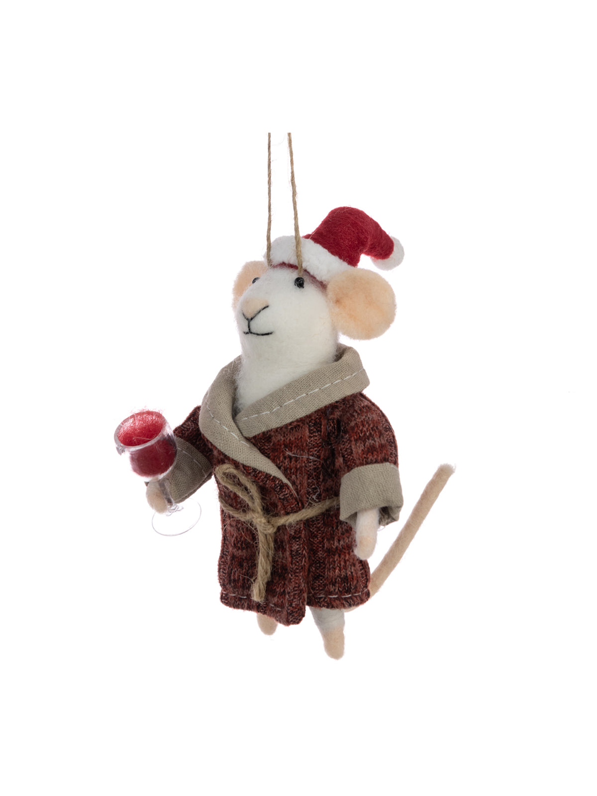 Felt Mouse In Dressing Gown Hanging Decoration 15cm - Brown