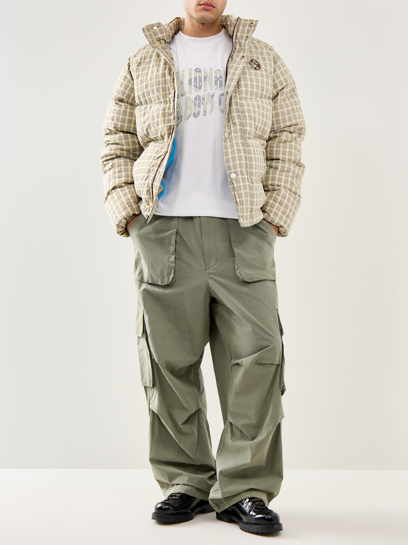 Script Nylon Check Puffer Jacket Brown Check