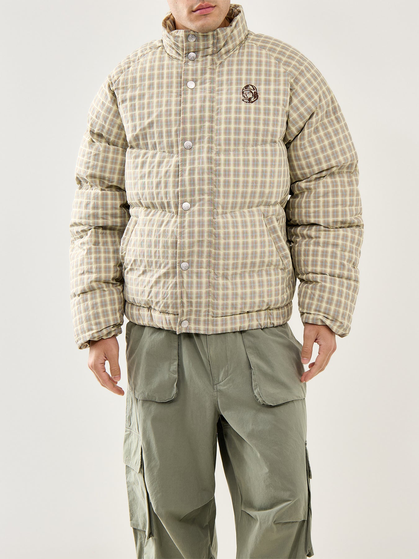 Script Nylon Check Puffer Jacket Brown Check