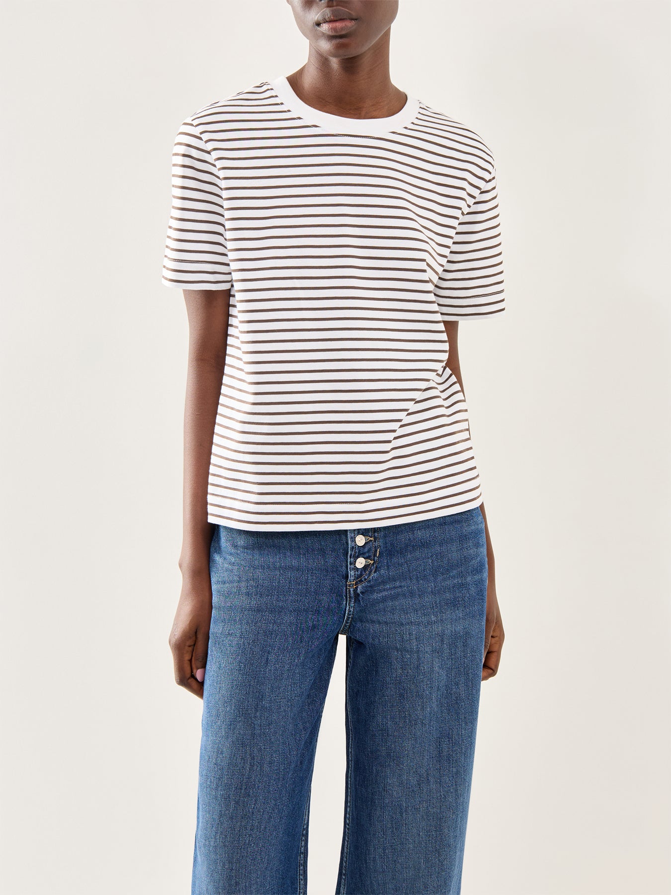 Essential Striped Boxy Tee Ecru Black
