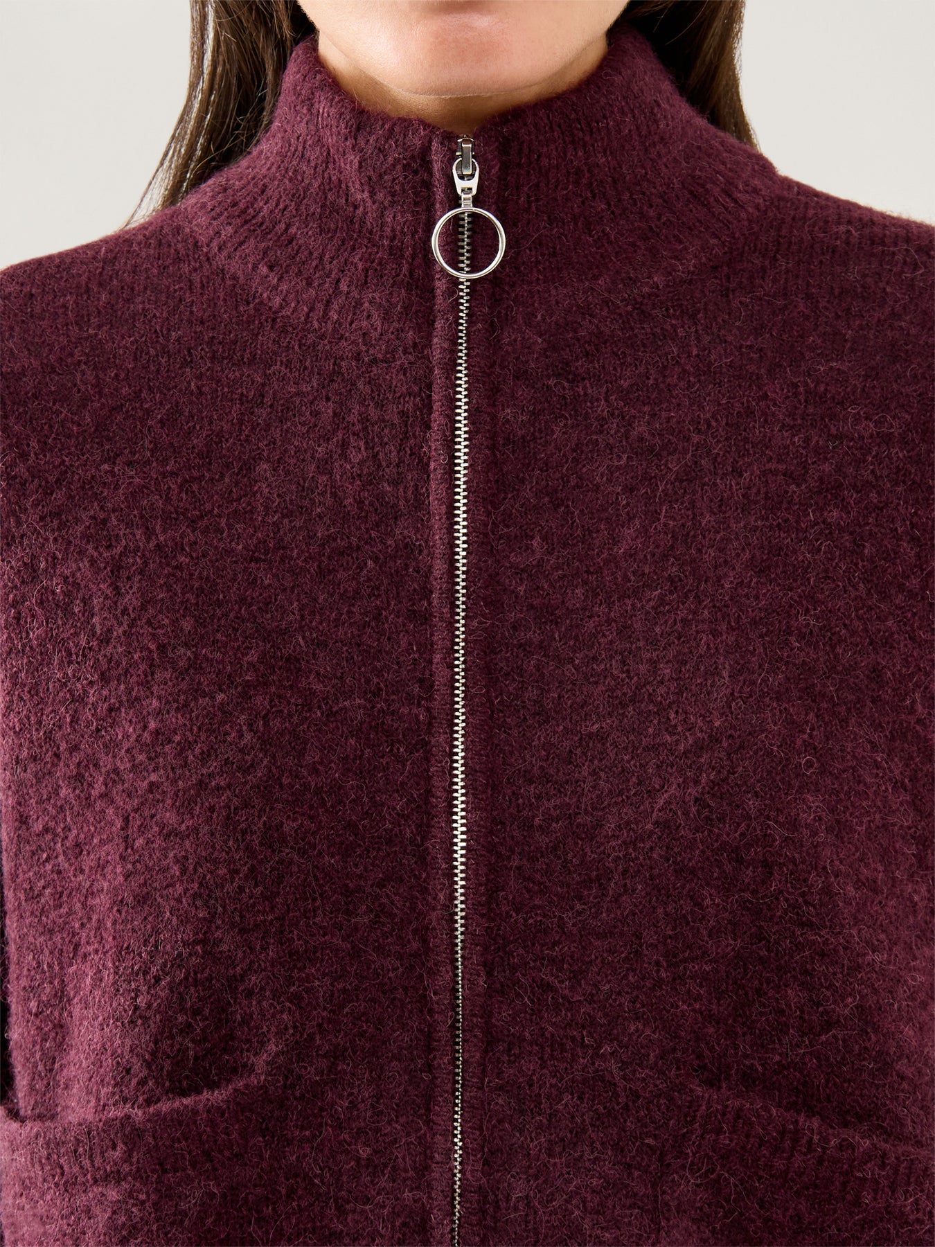 Sia Knit Zipper Cardigan Fig Melange