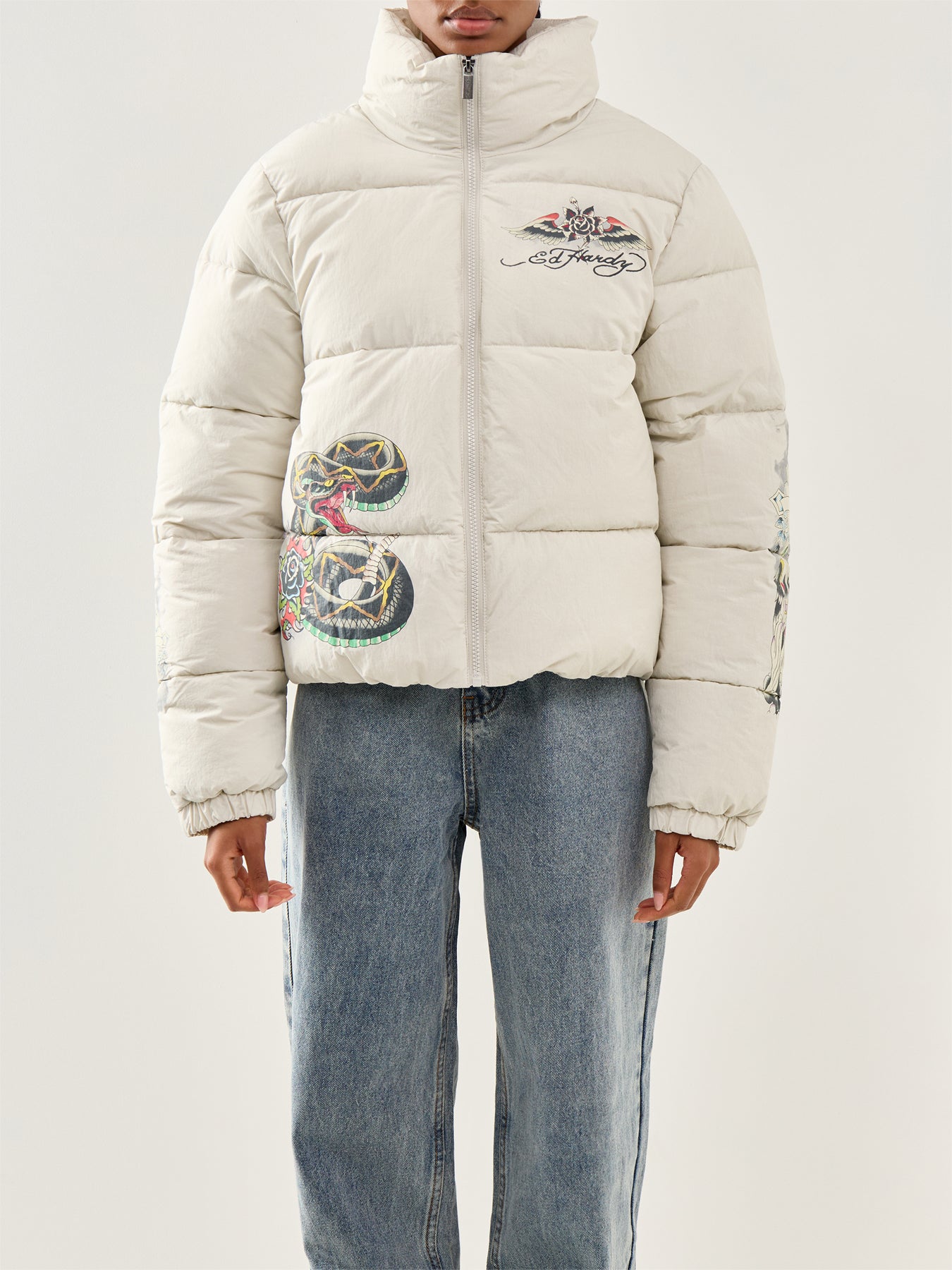 Tattoo Puffer Coat Beige