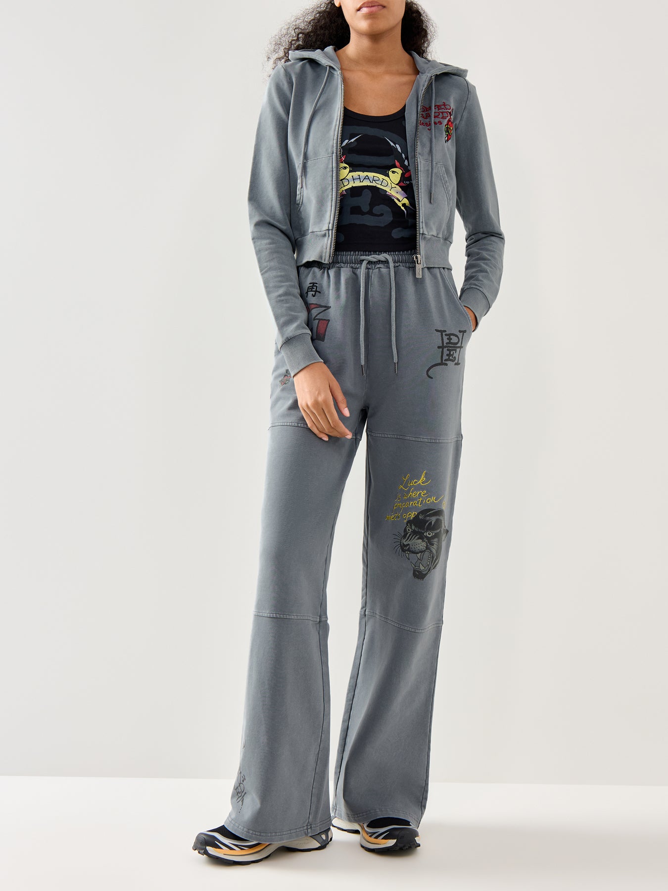 Attoo Collage Seam Detail Wide Leg Joggers Charcoal Charcoal