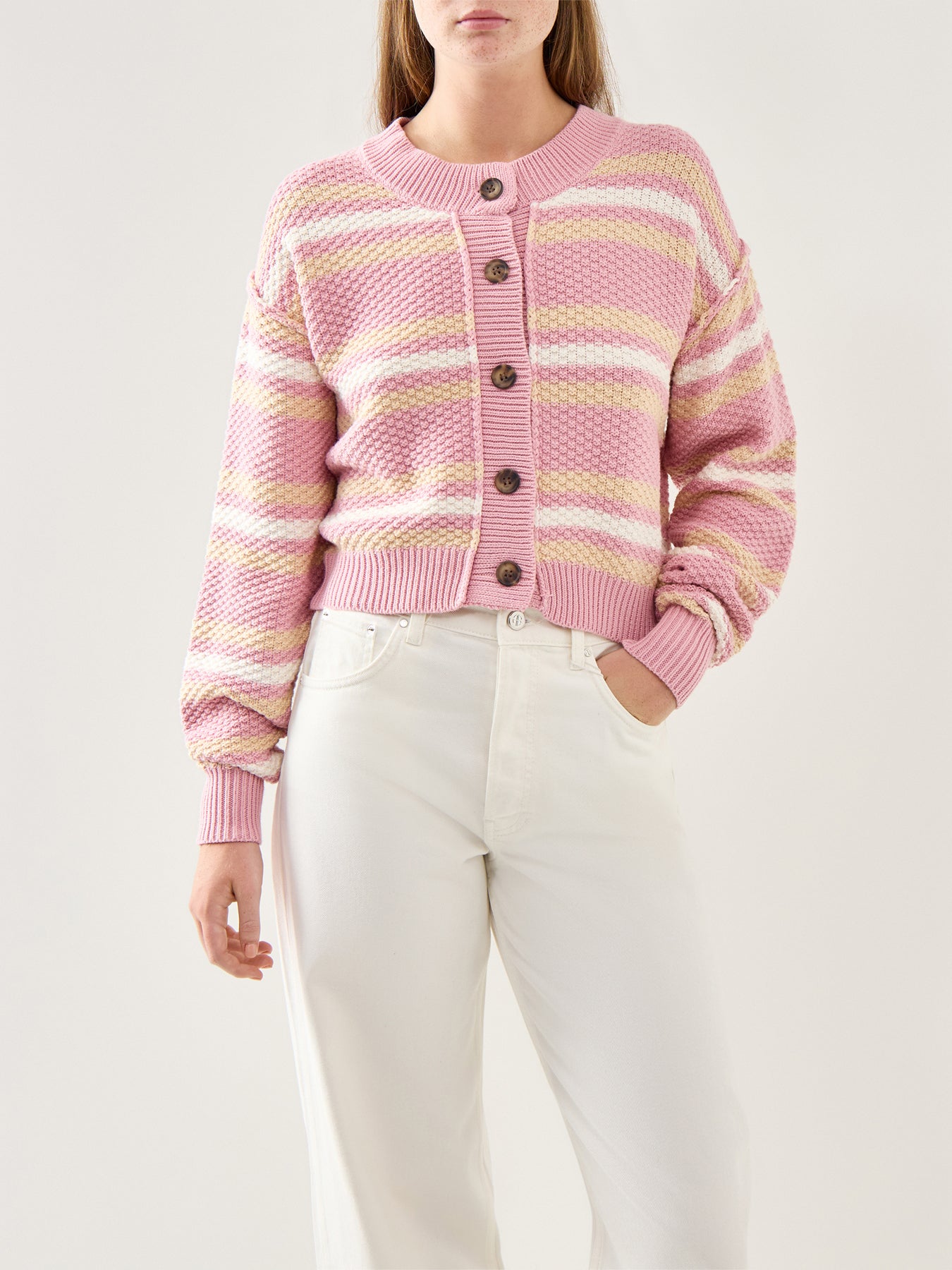 Lila Stripe Cardigan Pink Cotton