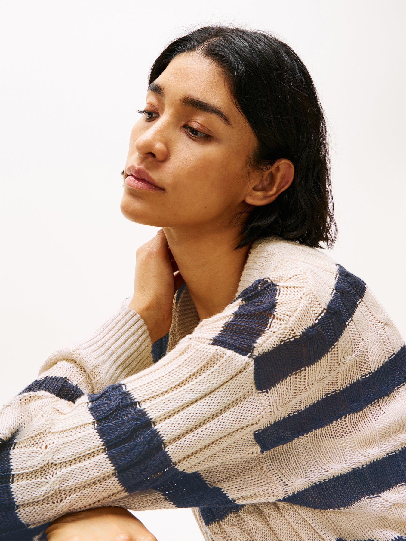 Linen Blend Cable Knit Relaxed Jumper