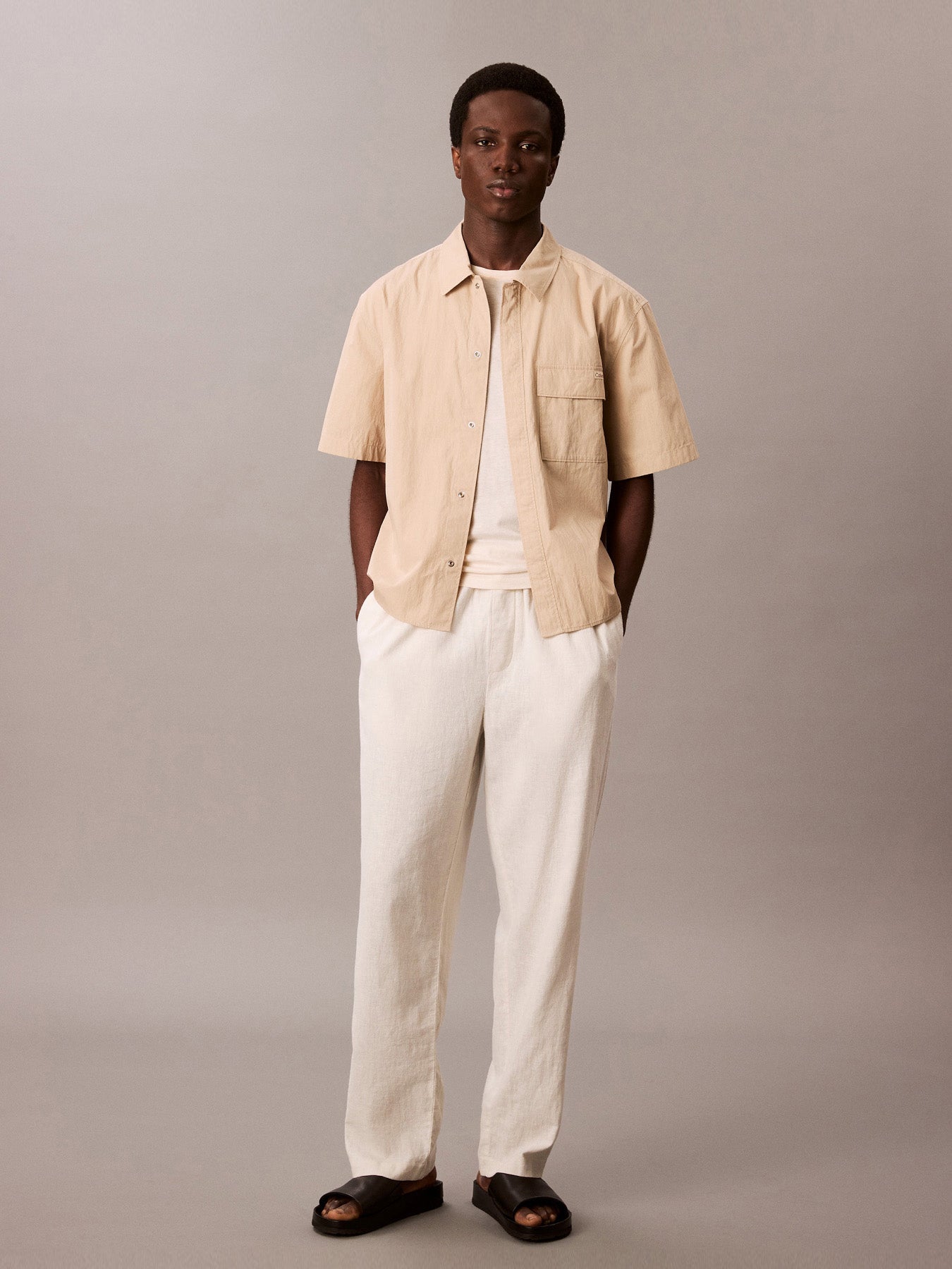 Relaxed Cotton Blend Short Sleeve Shirt