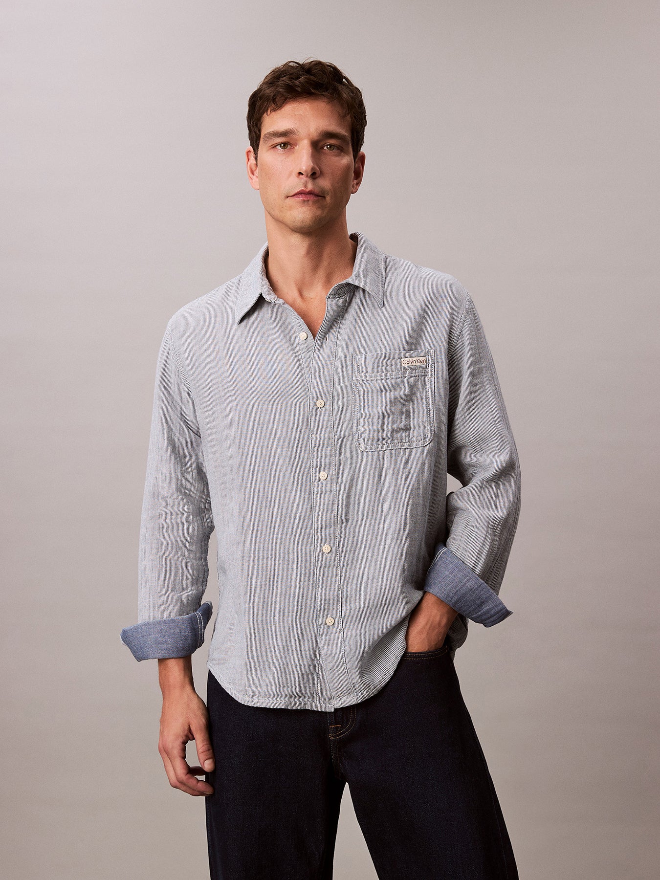 Double Face Striped Cotton Long Sleeves Shirt