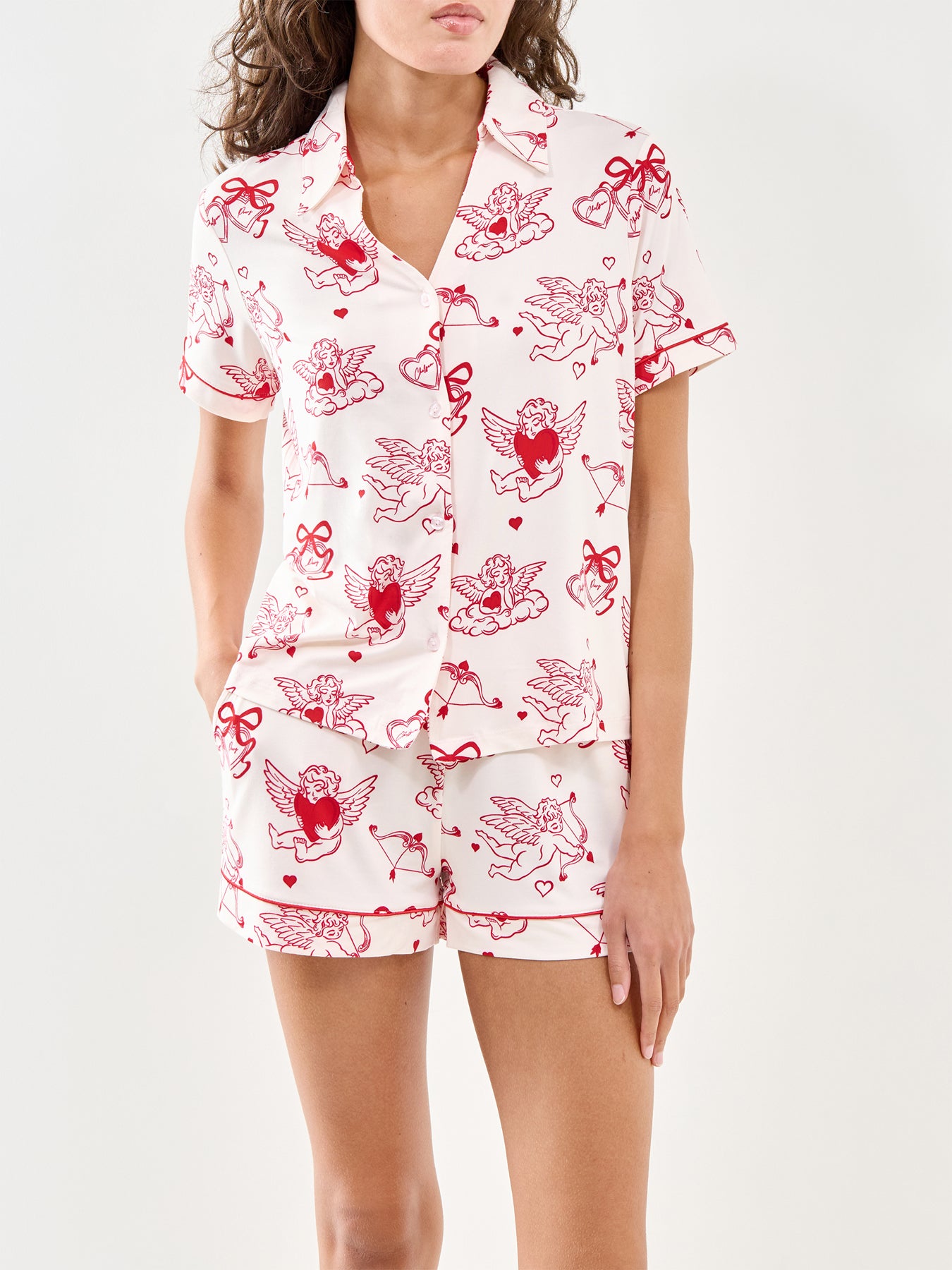 Valentine’s Cupid Print Short Pyjama Set Pink