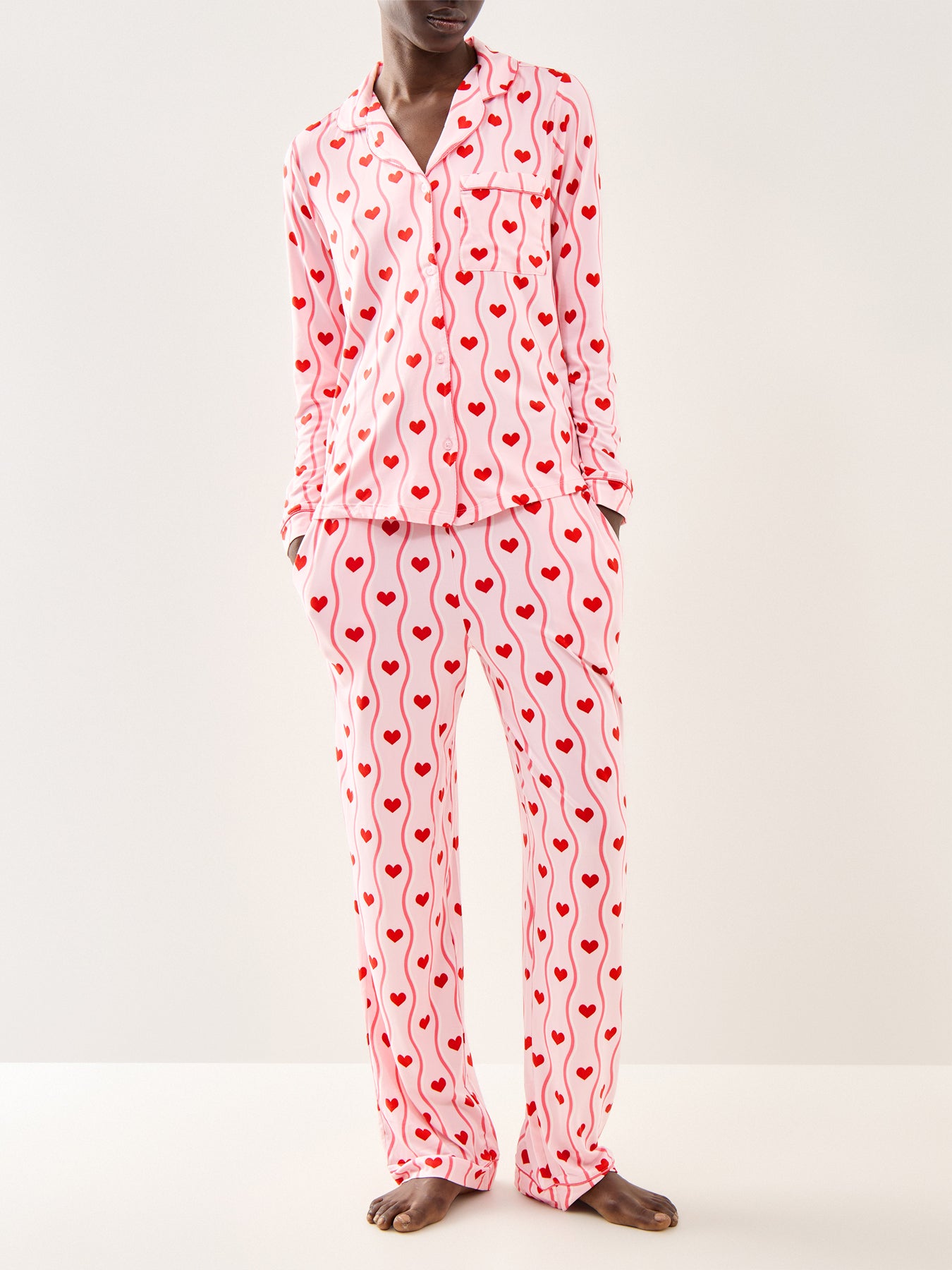 Heart Wave Long PJ Set Pink