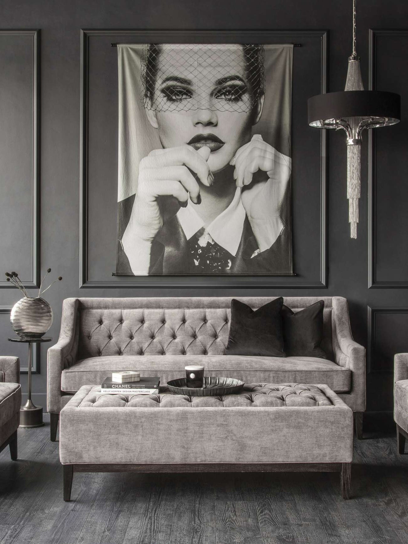 Theodore Buttoned XL Ottoman Warm Grey 140x75cm