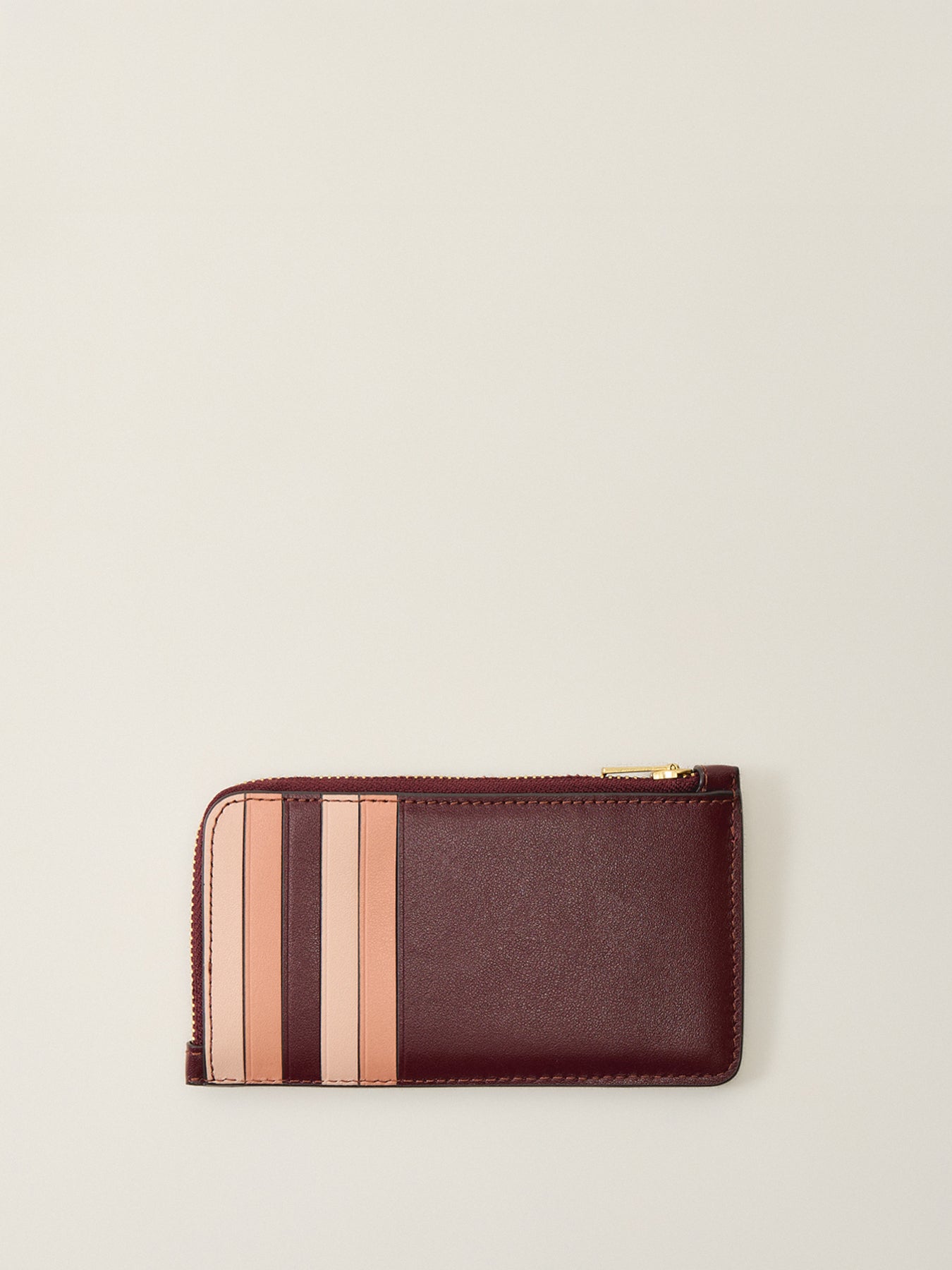 Colorblock Leather New York Zip Card Case Burgundy