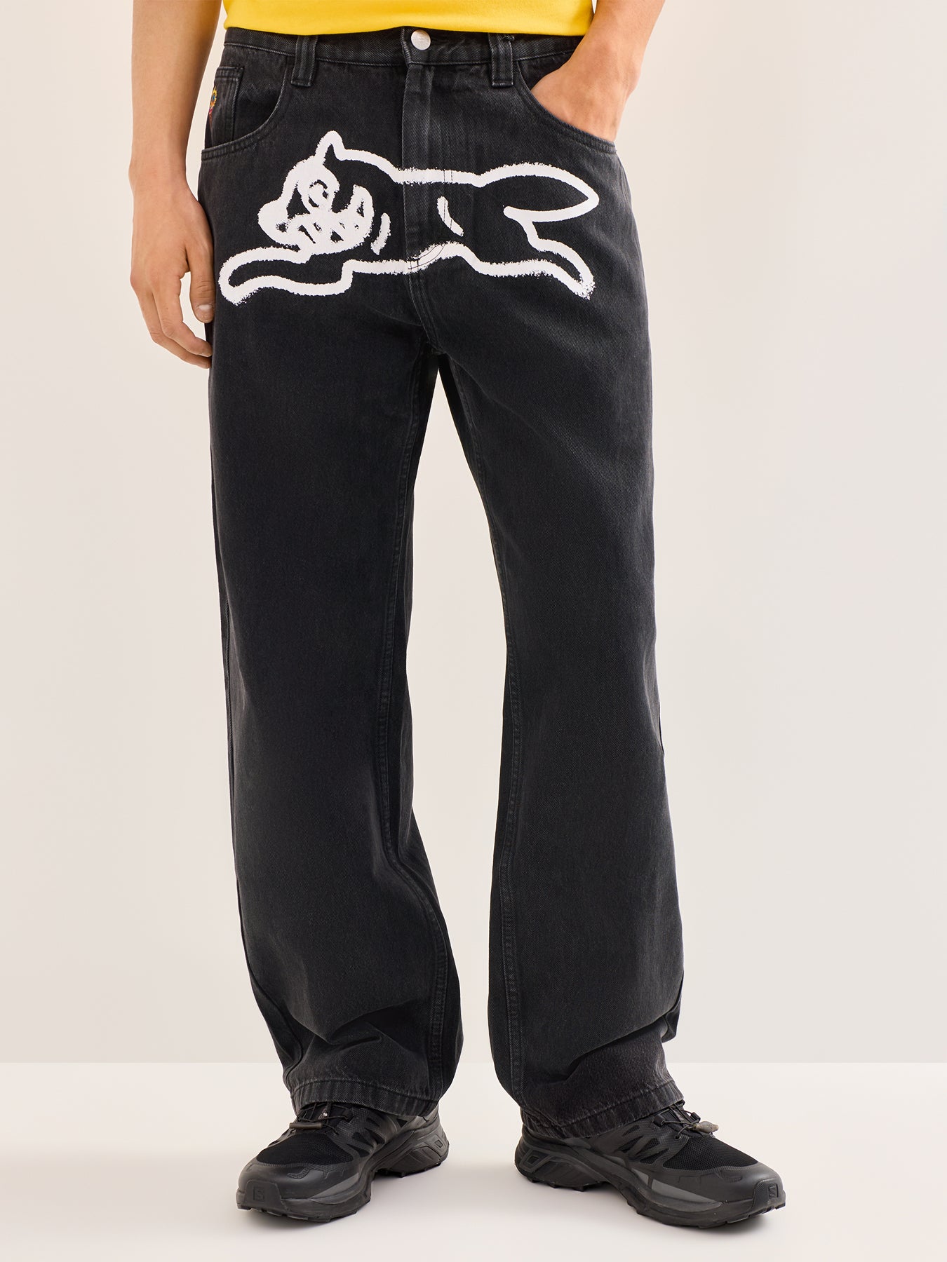 Spray Paint Running Dog Denim Pant Black