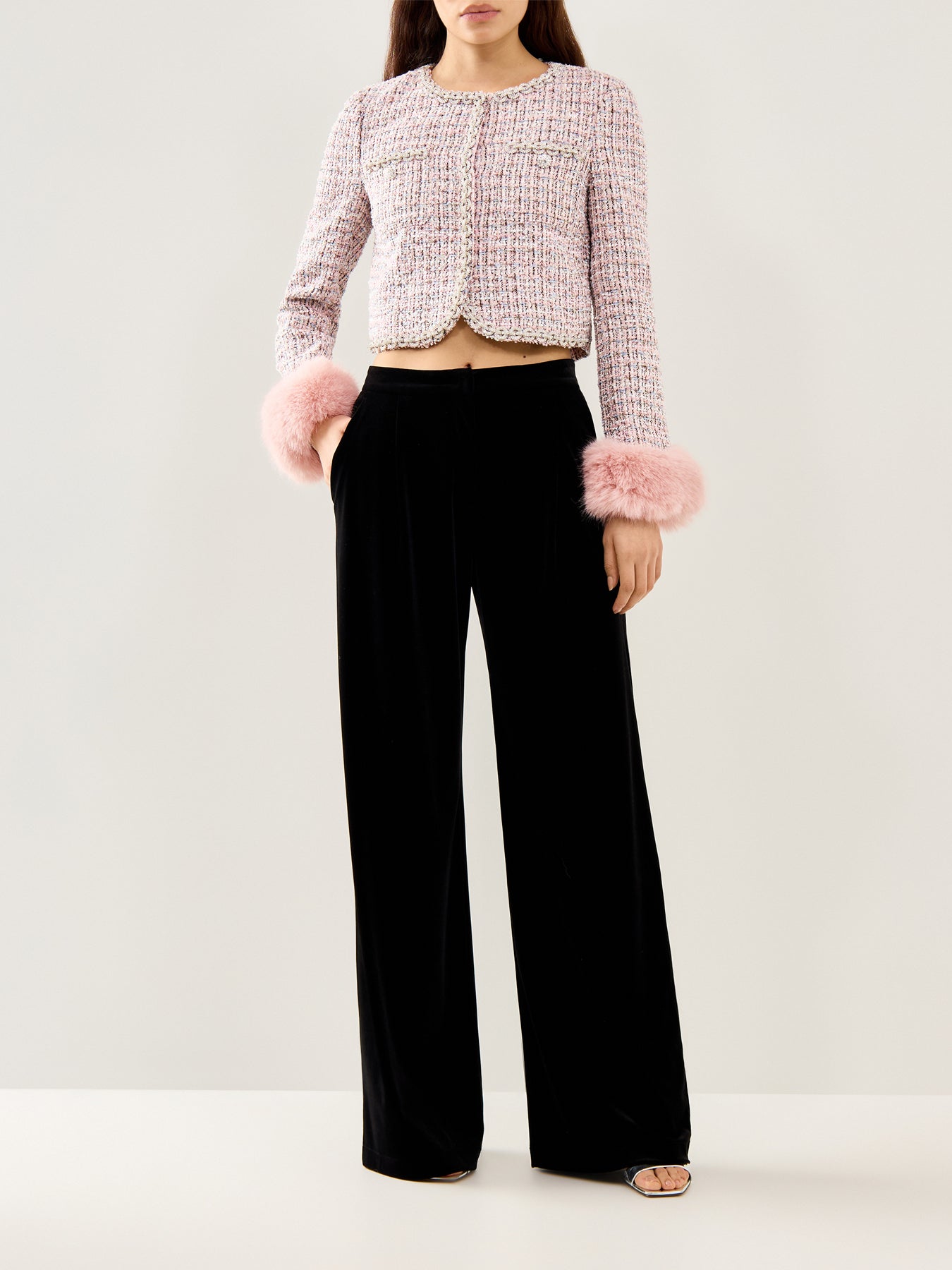 Boucle Fur Cuff Jacket Pink
