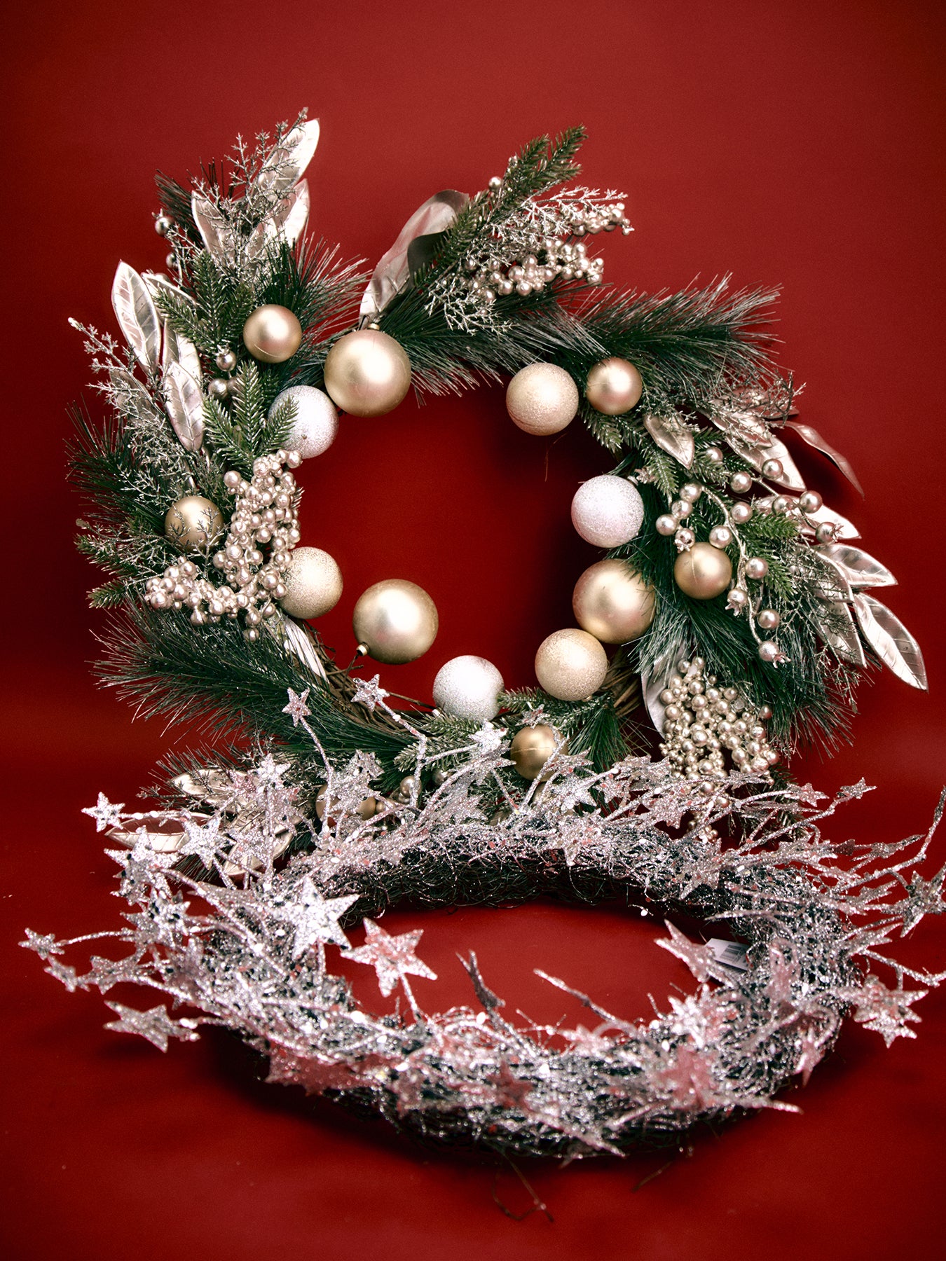 Silver Glitter Star Christmas Wreath