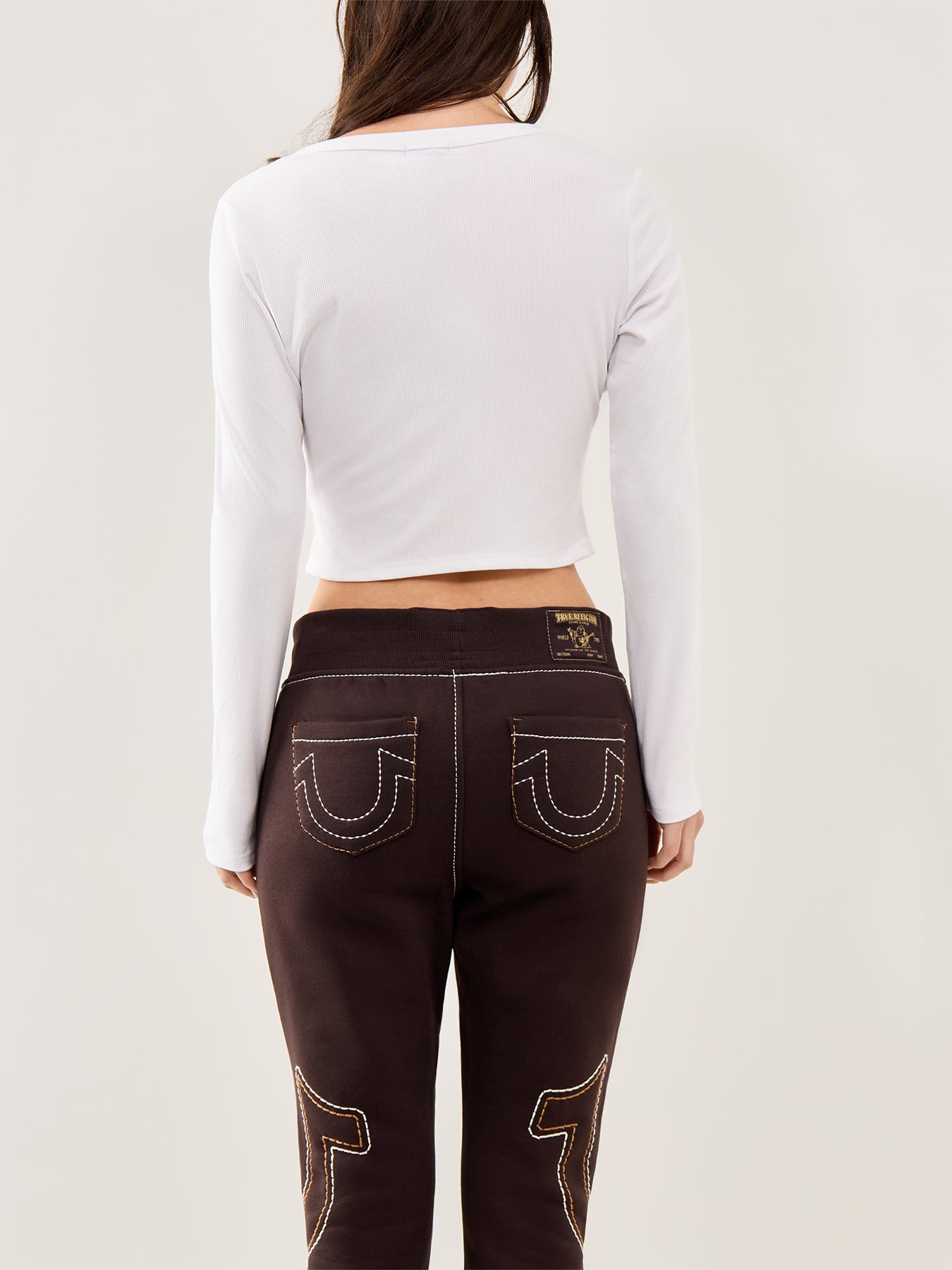 Buddha V-Neck Rib Long Sleeve Top White