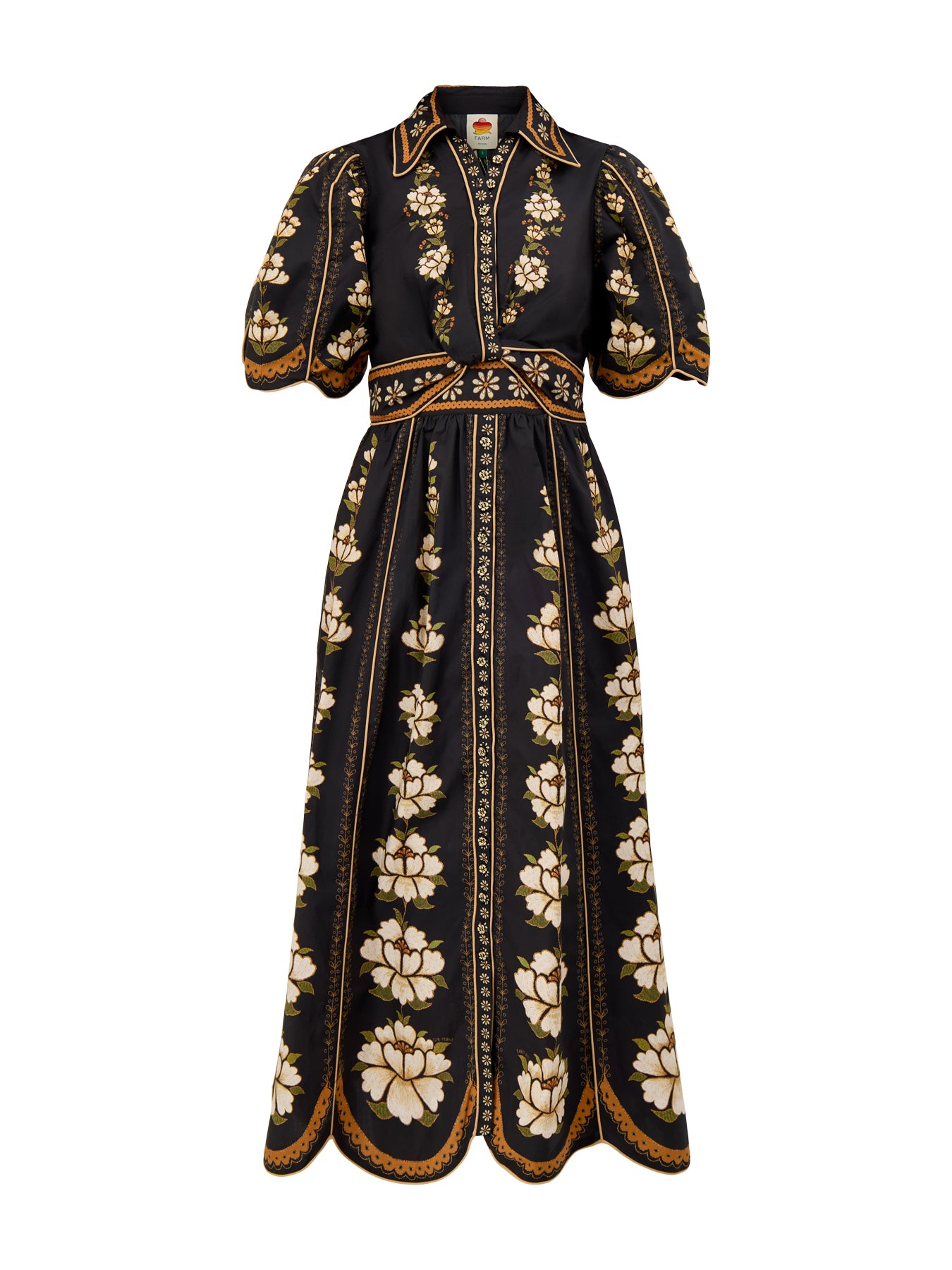 Embroidered Flowers Midi Dress Black