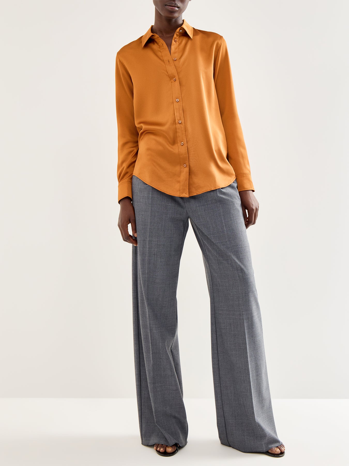 Jamelko Long Sleeves Button Front Shirt Brown