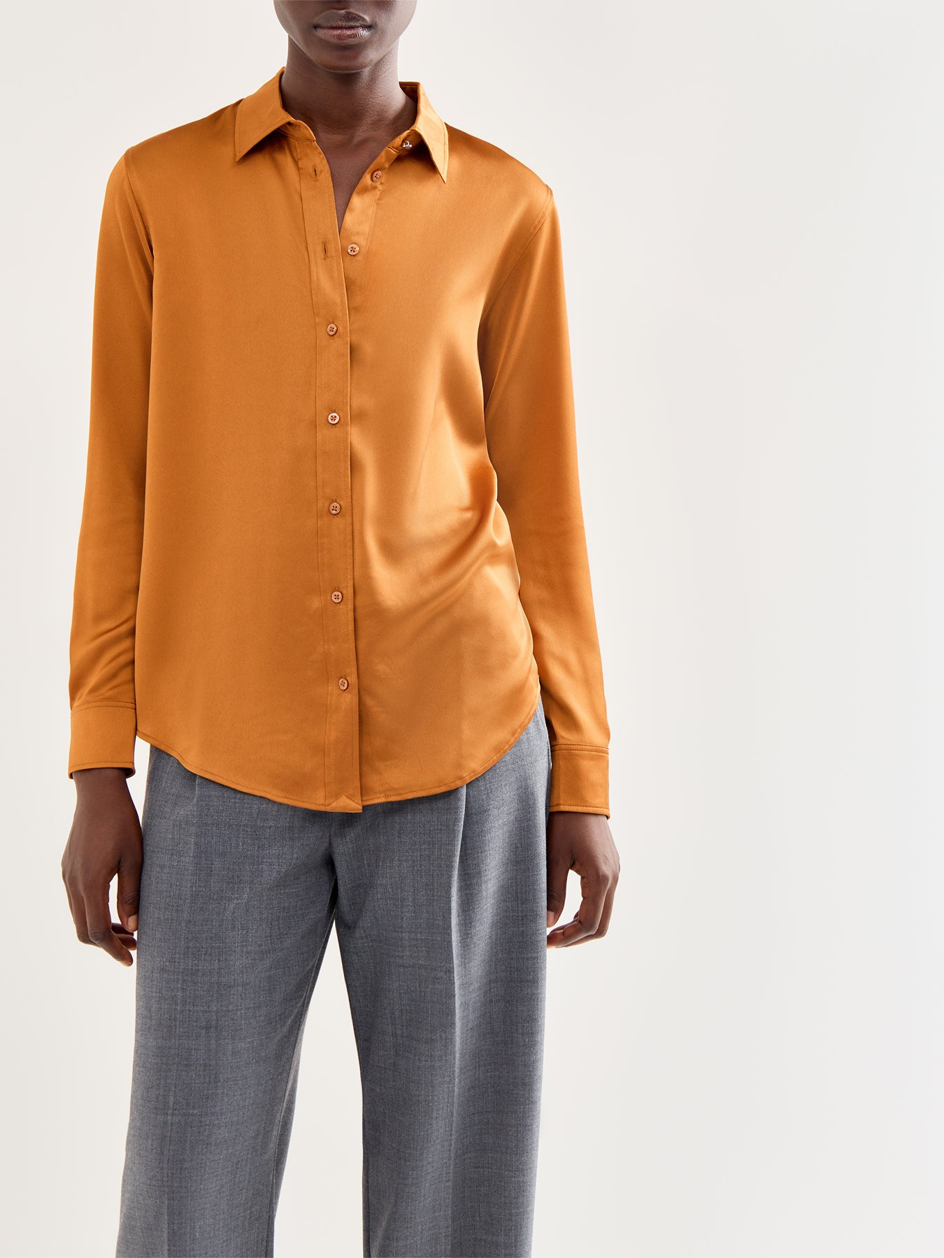 Jamelko Long Sleeves Button Front Shirt Brown