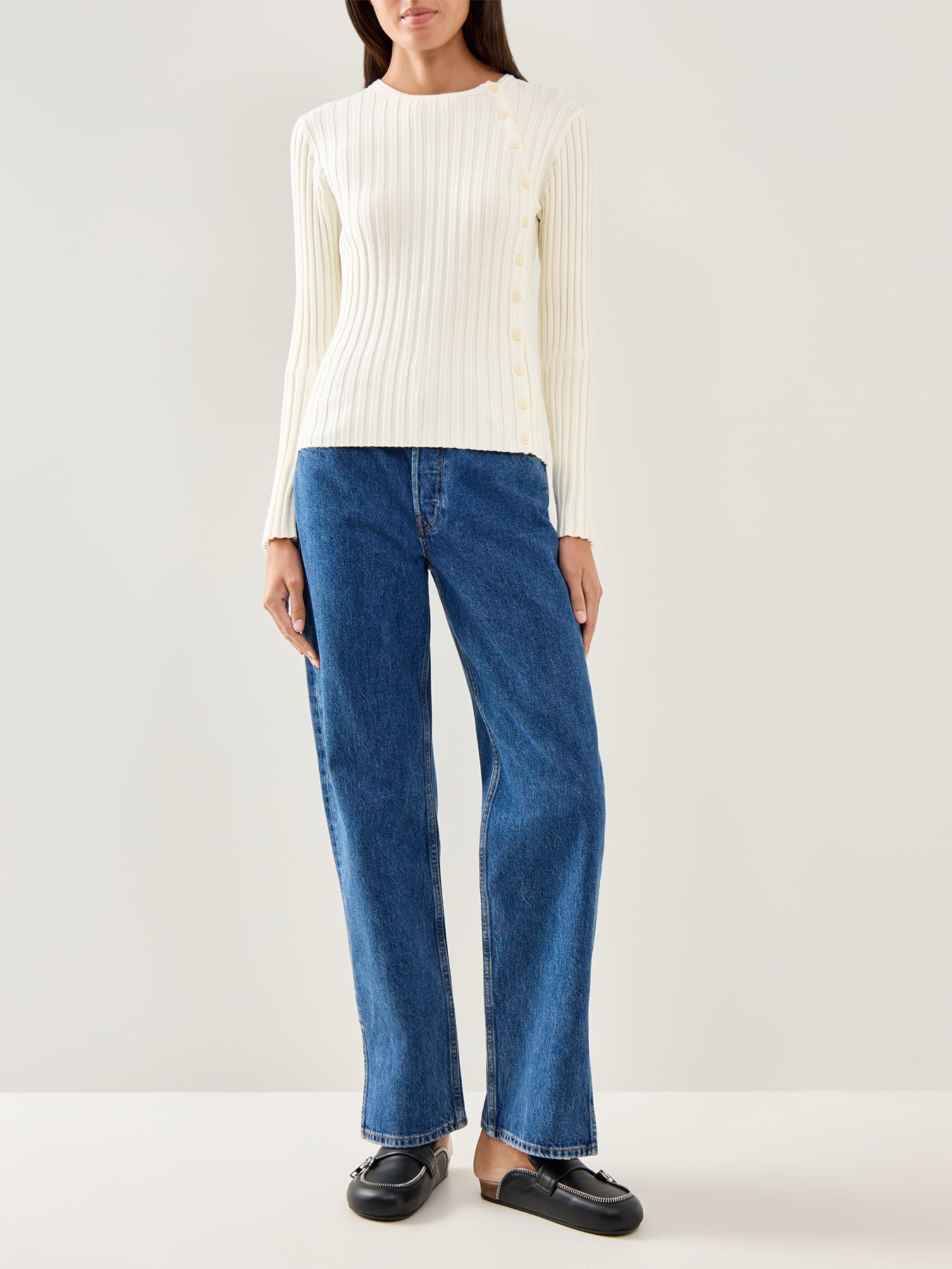 Helen Knit Button Top Beige