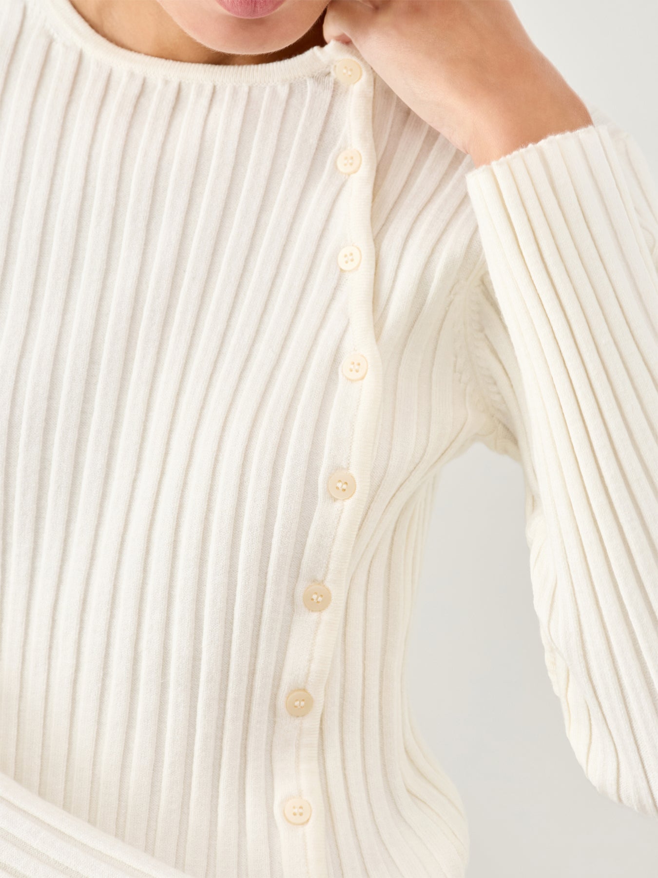 Helen Knit Button Top Beige