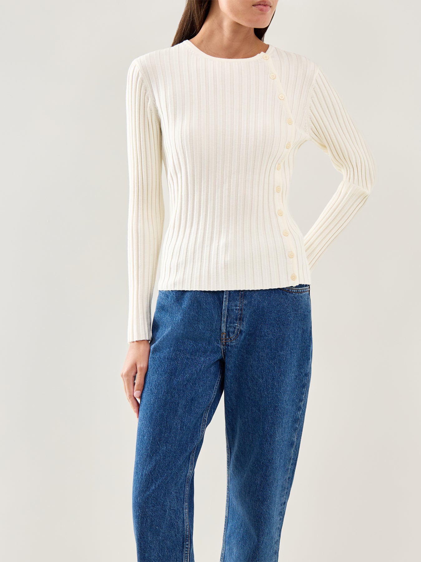 Helen Knit Button Top Beige