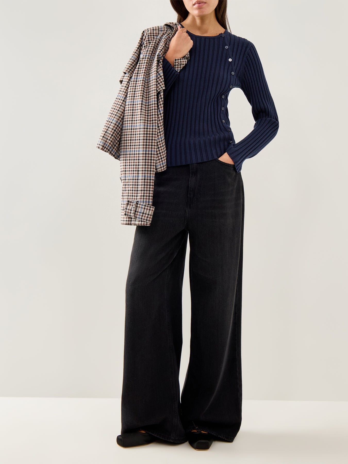 Helen Knit Button O Neck Top Dark Sapphire