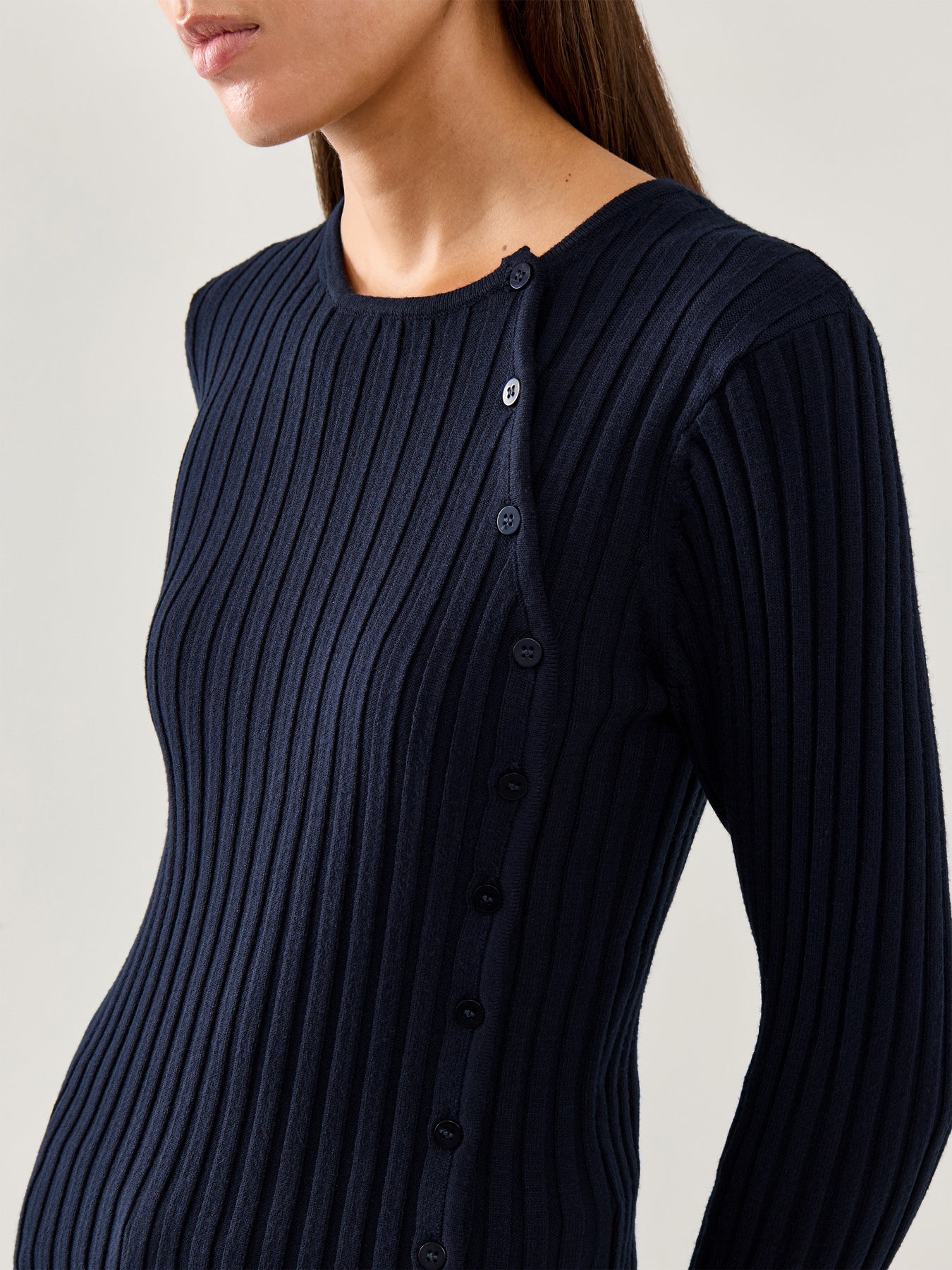 Helen Knit Button O Neck Top Dark Sapphire