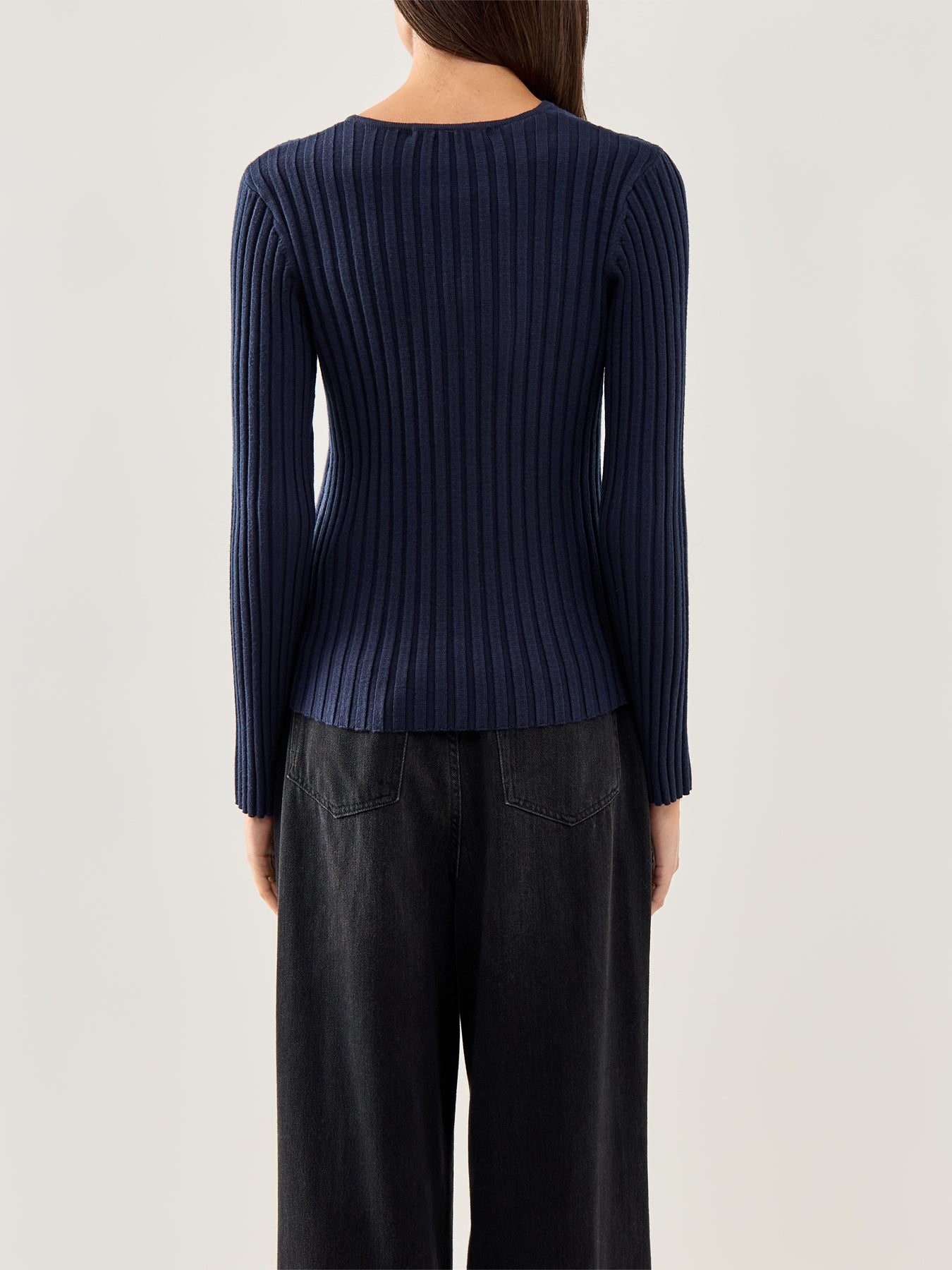 Helen Knit Button O Neck Top Dark Sapphire