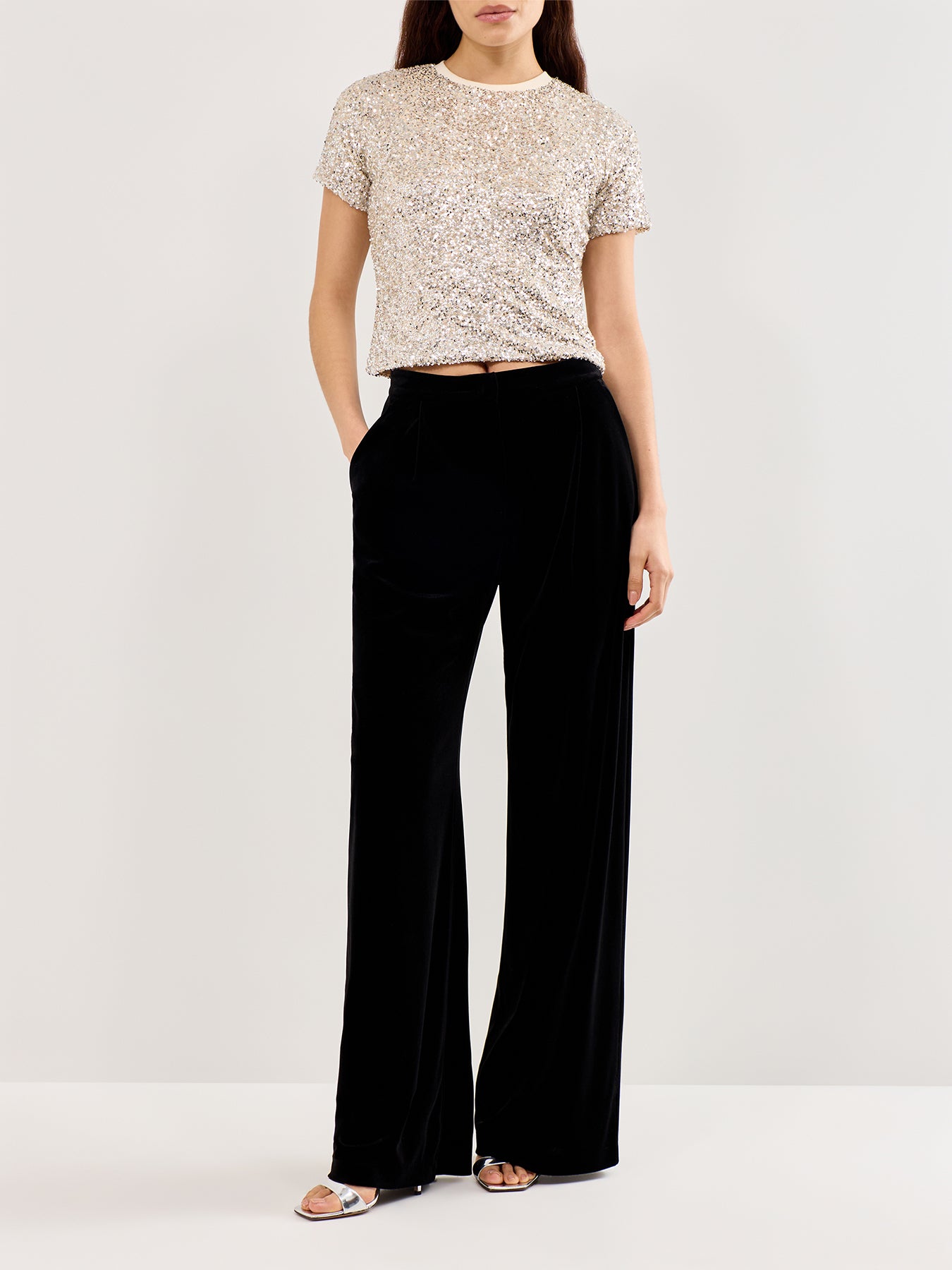 Silver Sequin Short Sleeve T-Shirt