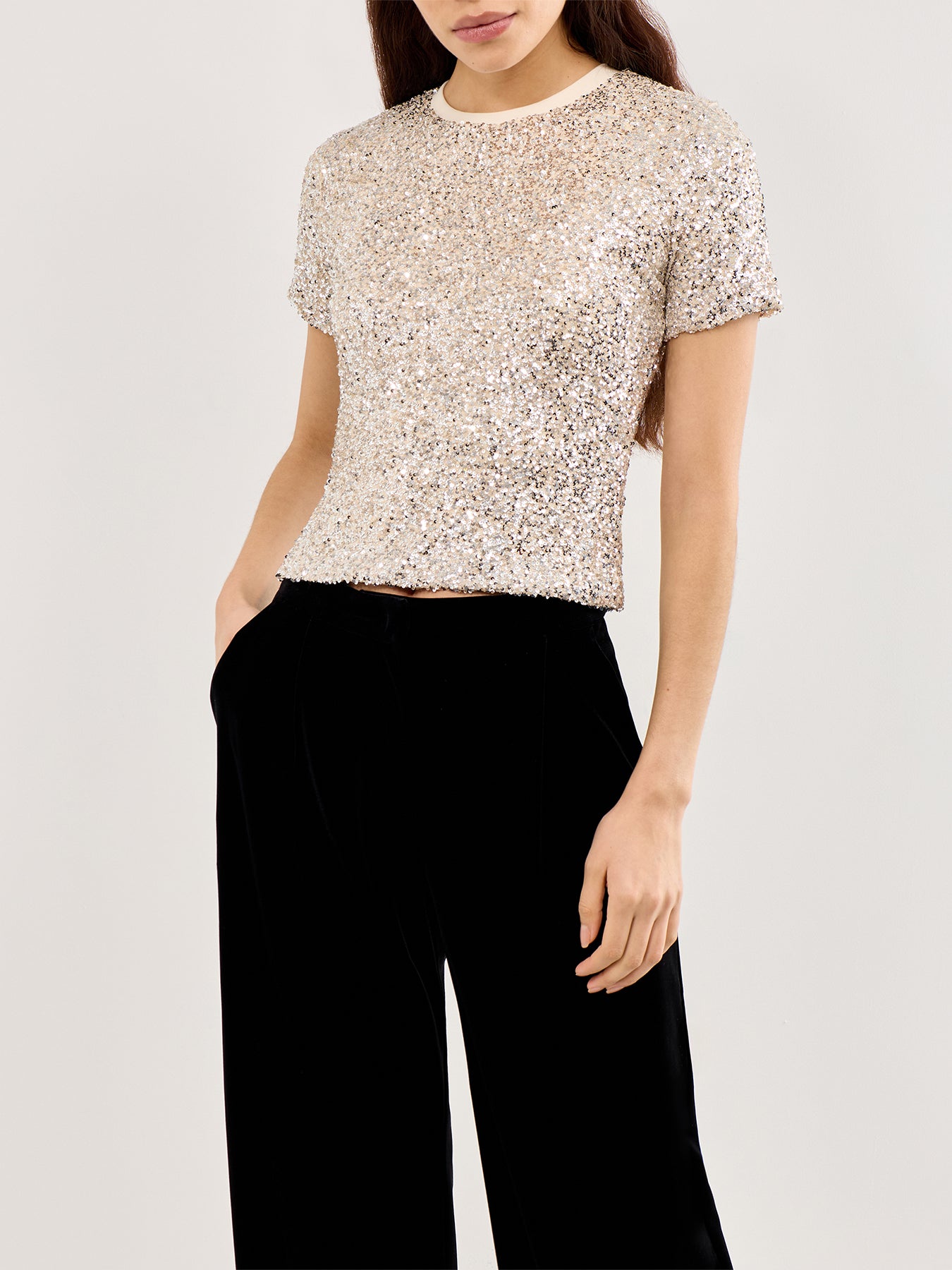 Silver Sequin Short Sleeve T-Shirt