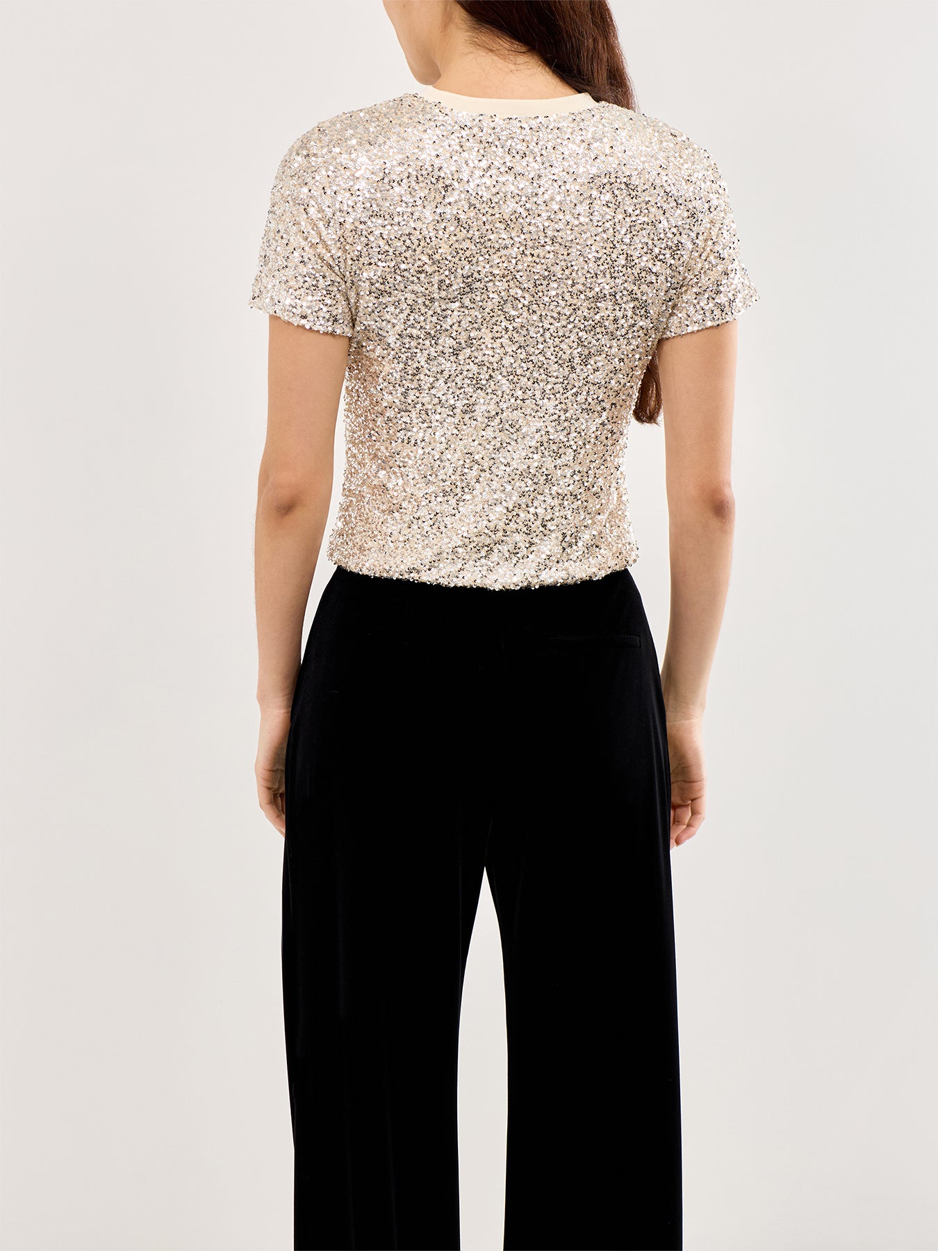 Silver Sequin Short Sleeve T-Shirt