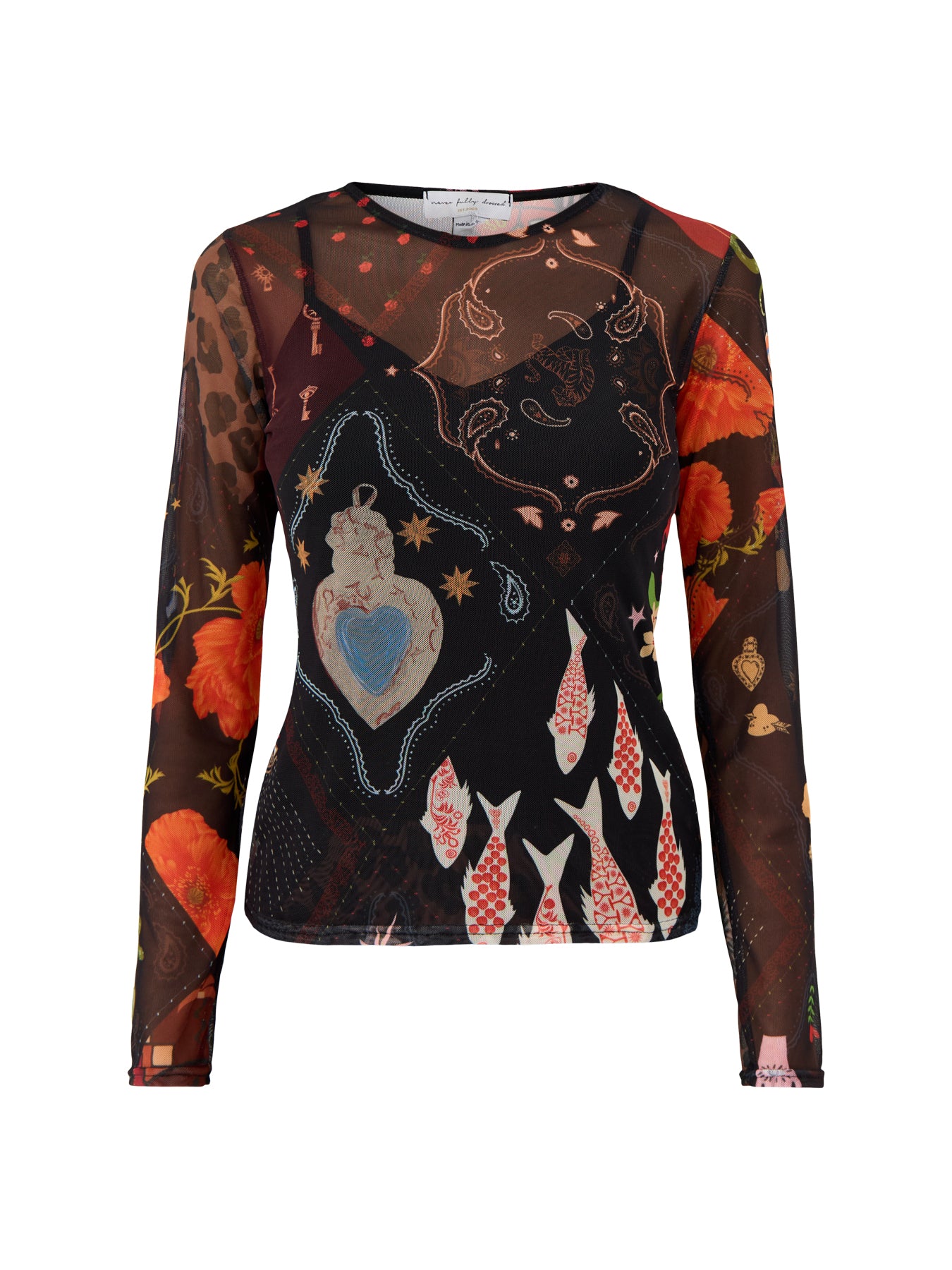 Night Garden Mesh Long Sleeve Top Black