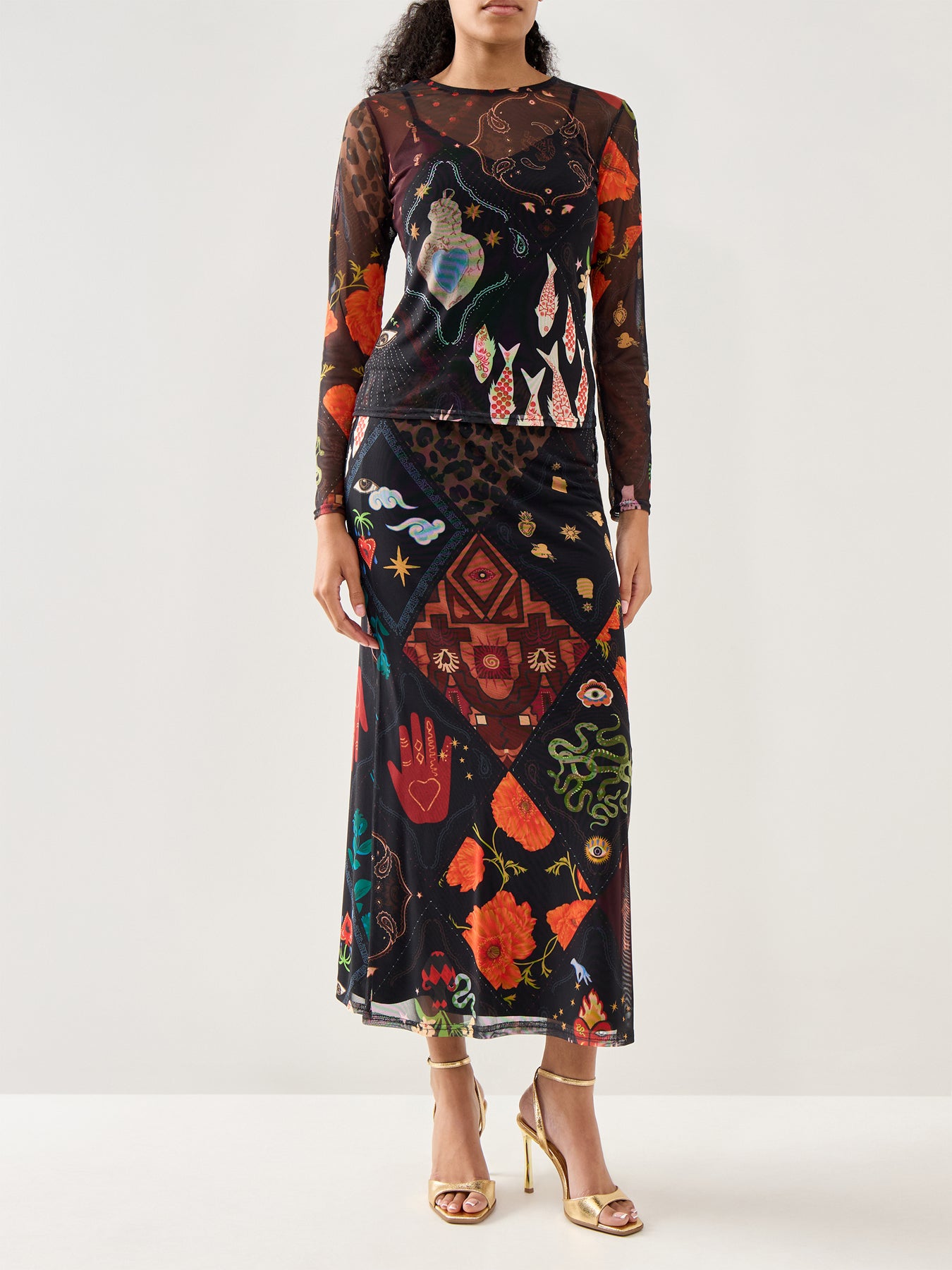 Night Garden Mesh Long Sleeve Top Black